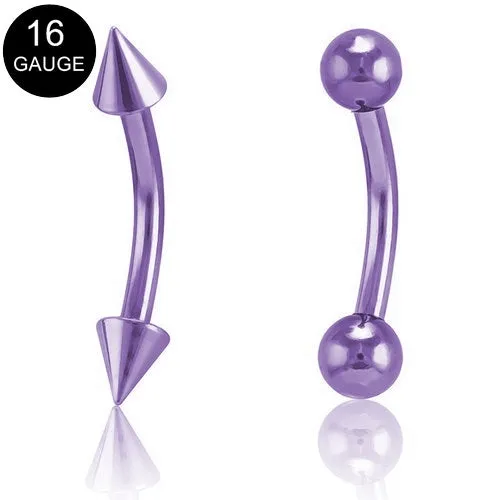 16GA Purple Ion Plated Over 316L Surgical Steel Curved Eyebrow