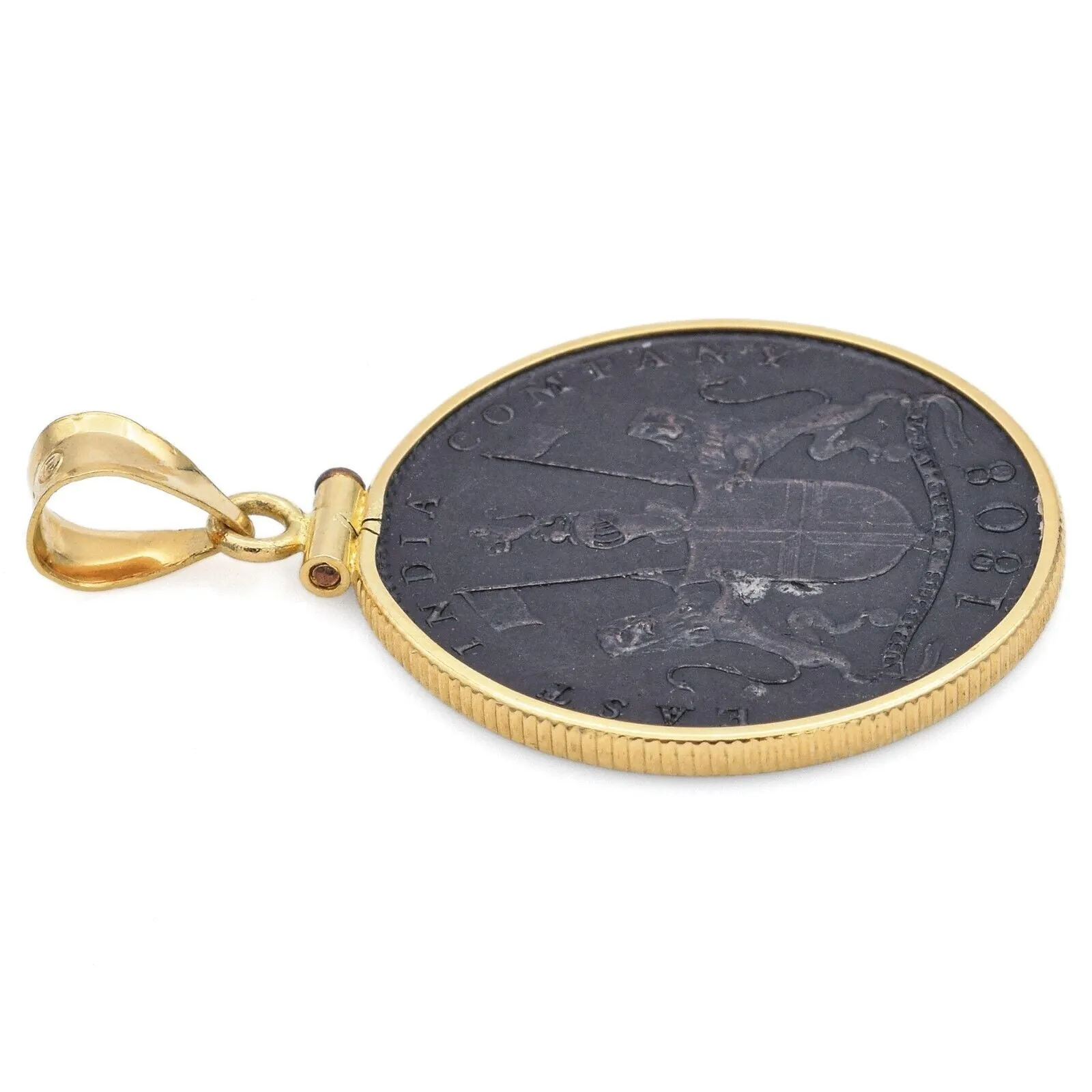 1808 East India Company Coin 18K Yellow Gold Bezel Pendant