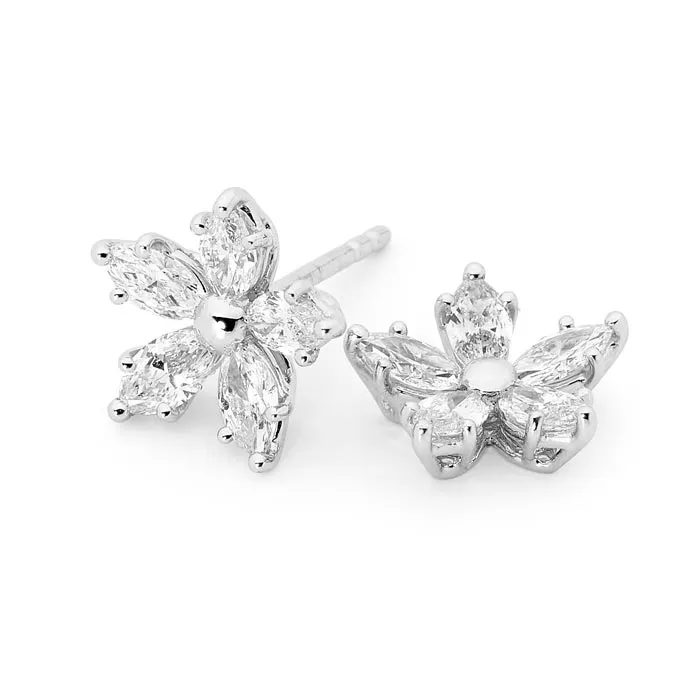 18ct White Gold Diamond Floral Earrings