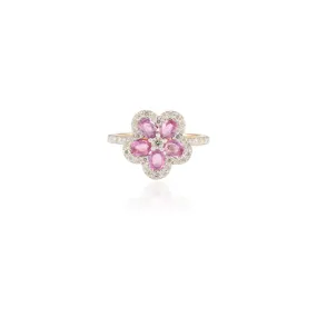 18K Gold Pink Sapphire Cherry Blossom Flower Ring