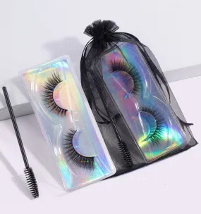 1pair Volumized False Eyelashes & 1pc Eyelash Brush & 1pc Storage Bag