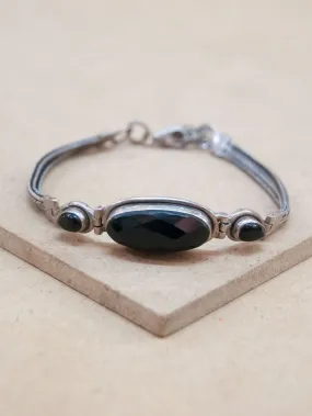 3 Stone  Oval Black Onyx Silver Bracelet