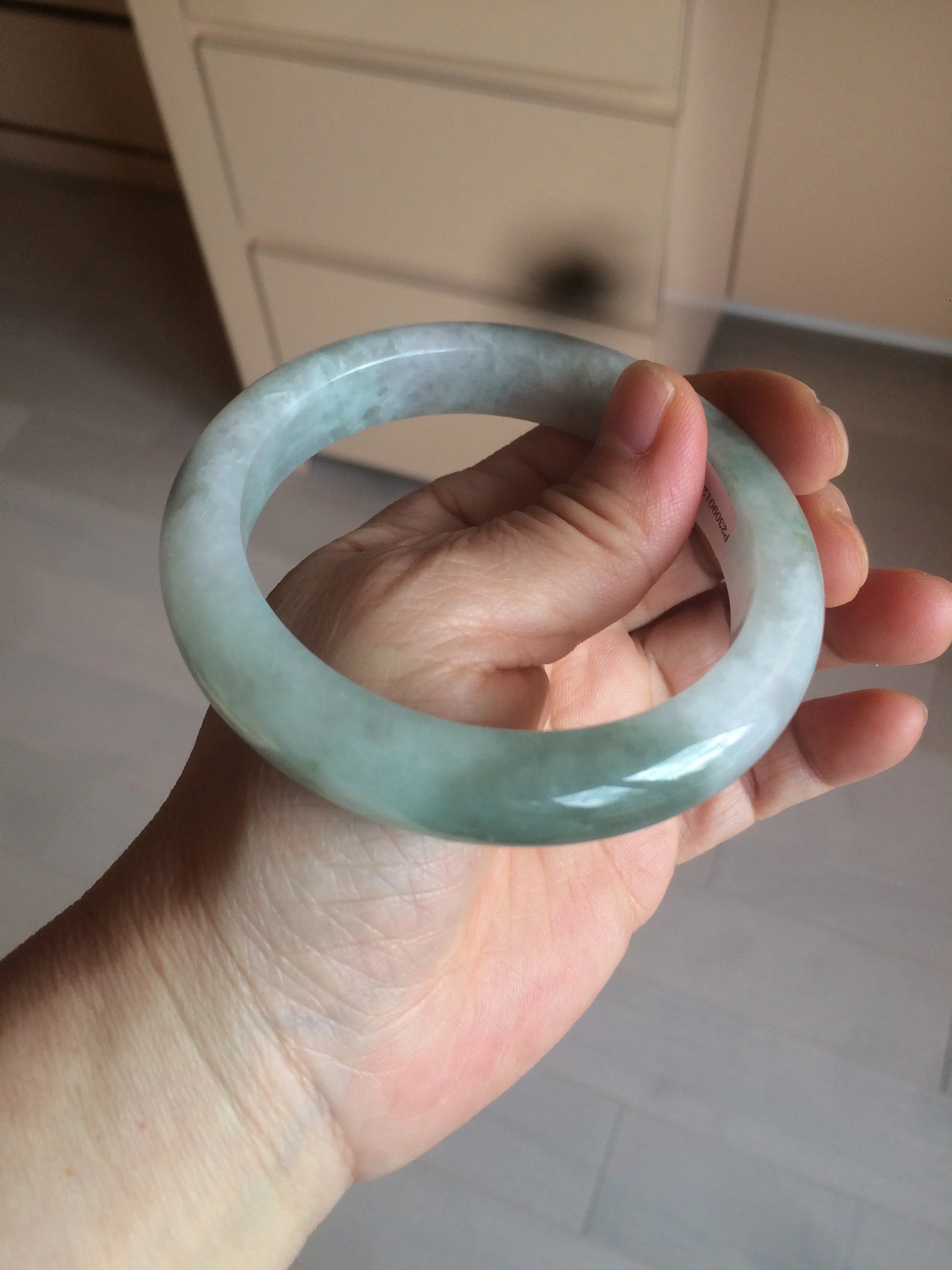 60.2mm certified type A 100% Natural oily light green/white/purple chubby Jadeite Jade bangle BH43-2804