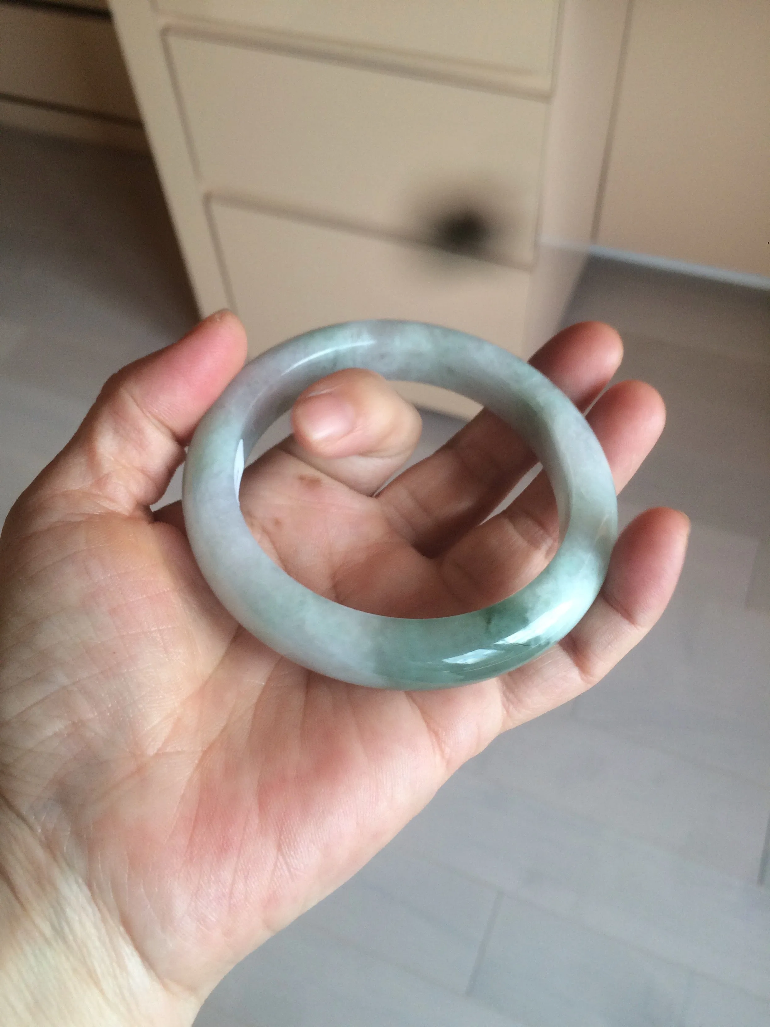 60.2mm certified type A 100% Natural oily light green/white/purple chubby Jadeite Jade bangle BH43-2804