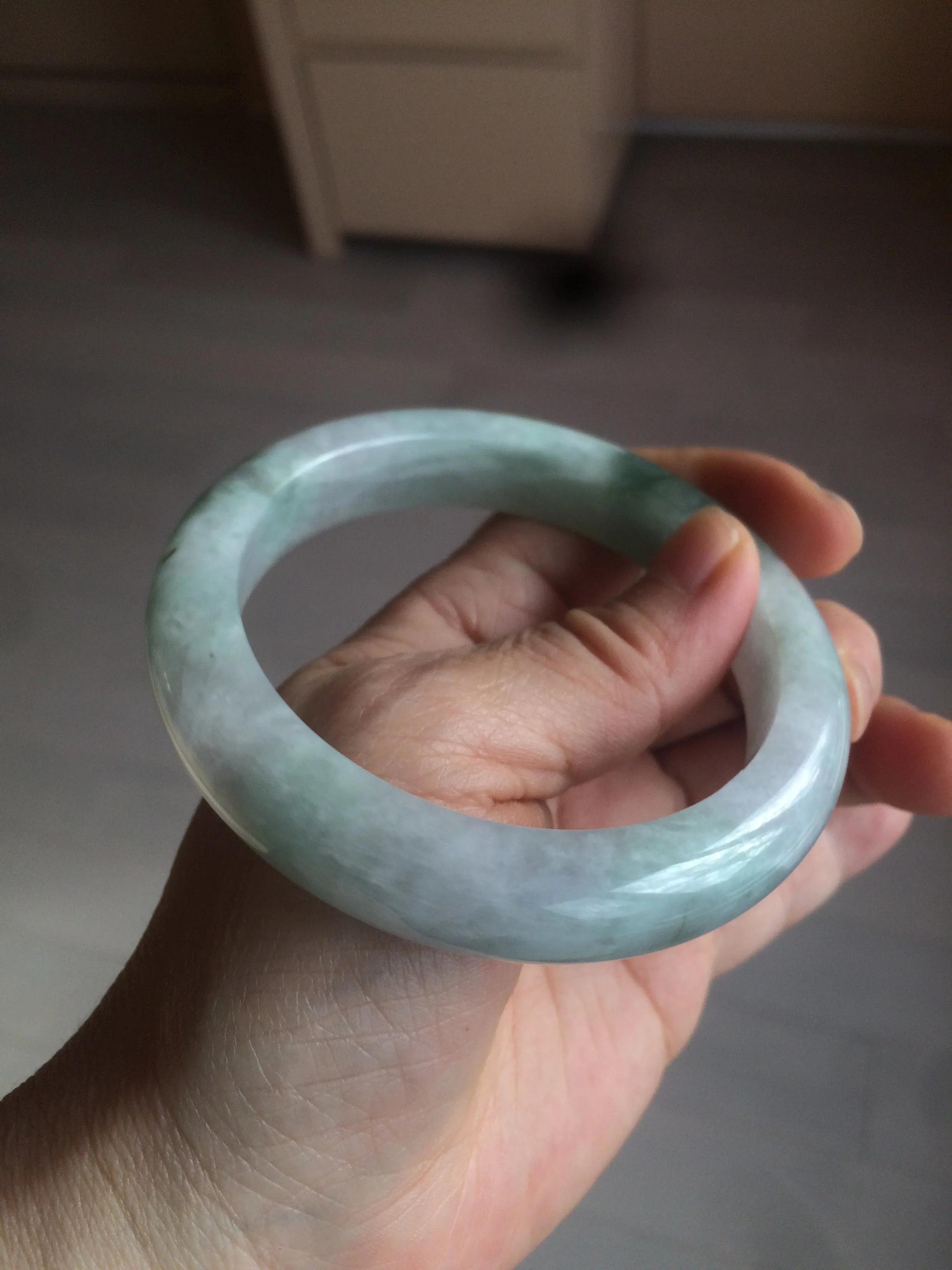 60.2mm certified type A 100% Natural oily light green/white/purple chubby Jadeite Jade bangle BH43-2804