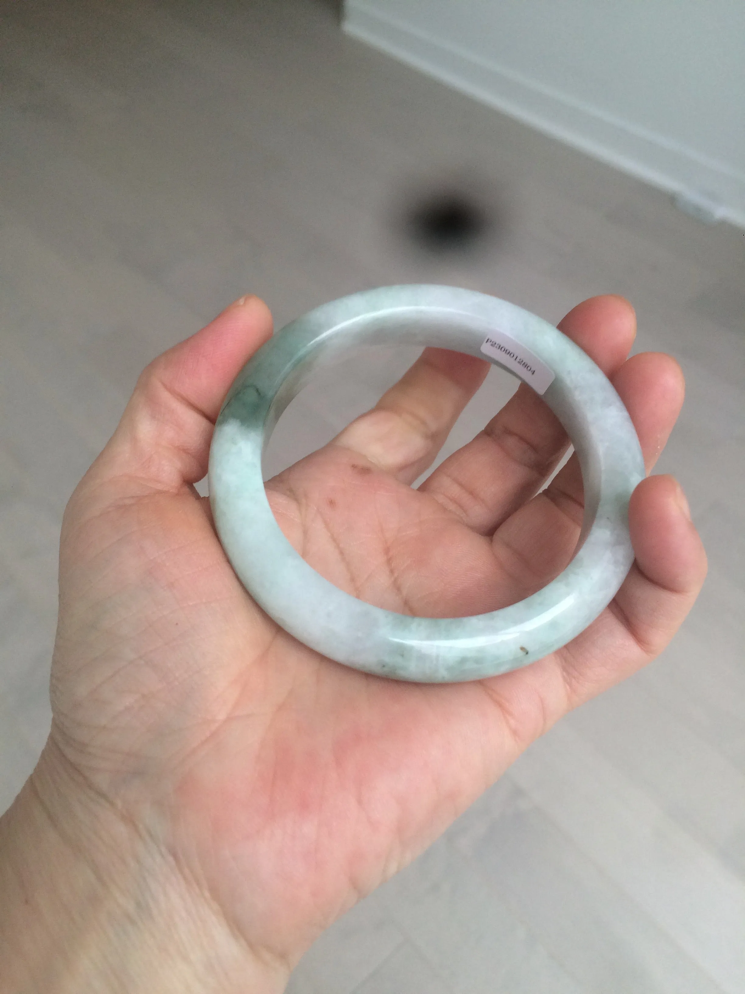 60.2mm certified type A 100% Natural oily light green/white/purple chubby Jadeite Jade bangle BH43-2804