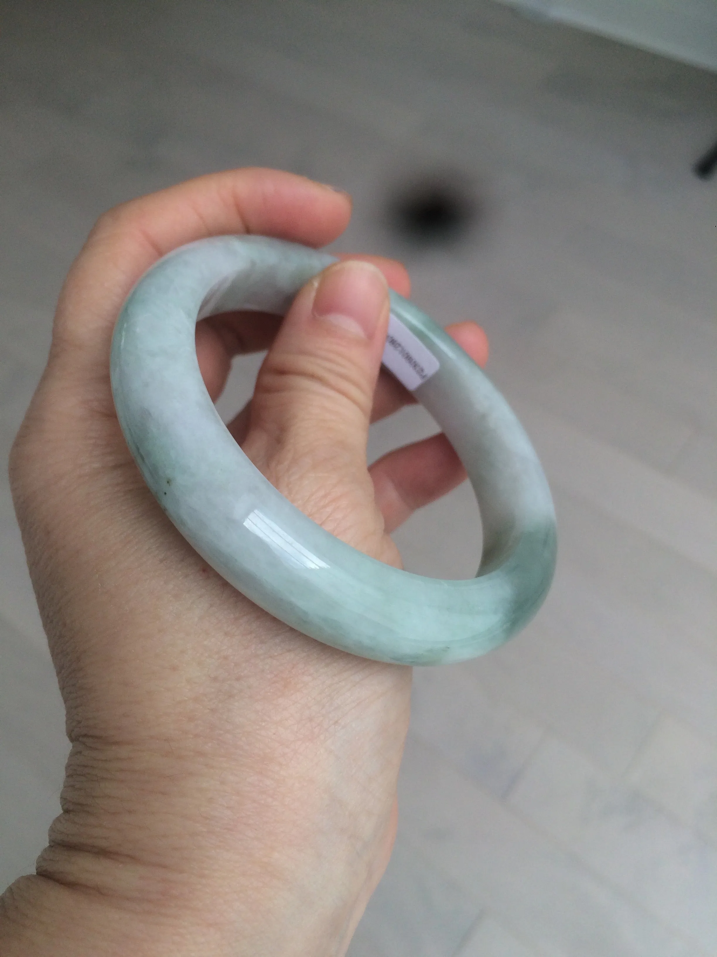 60.2mm certified type A 100% Natural oily light green/white/purple chubby Jadeite Jade bangle BH43-2804