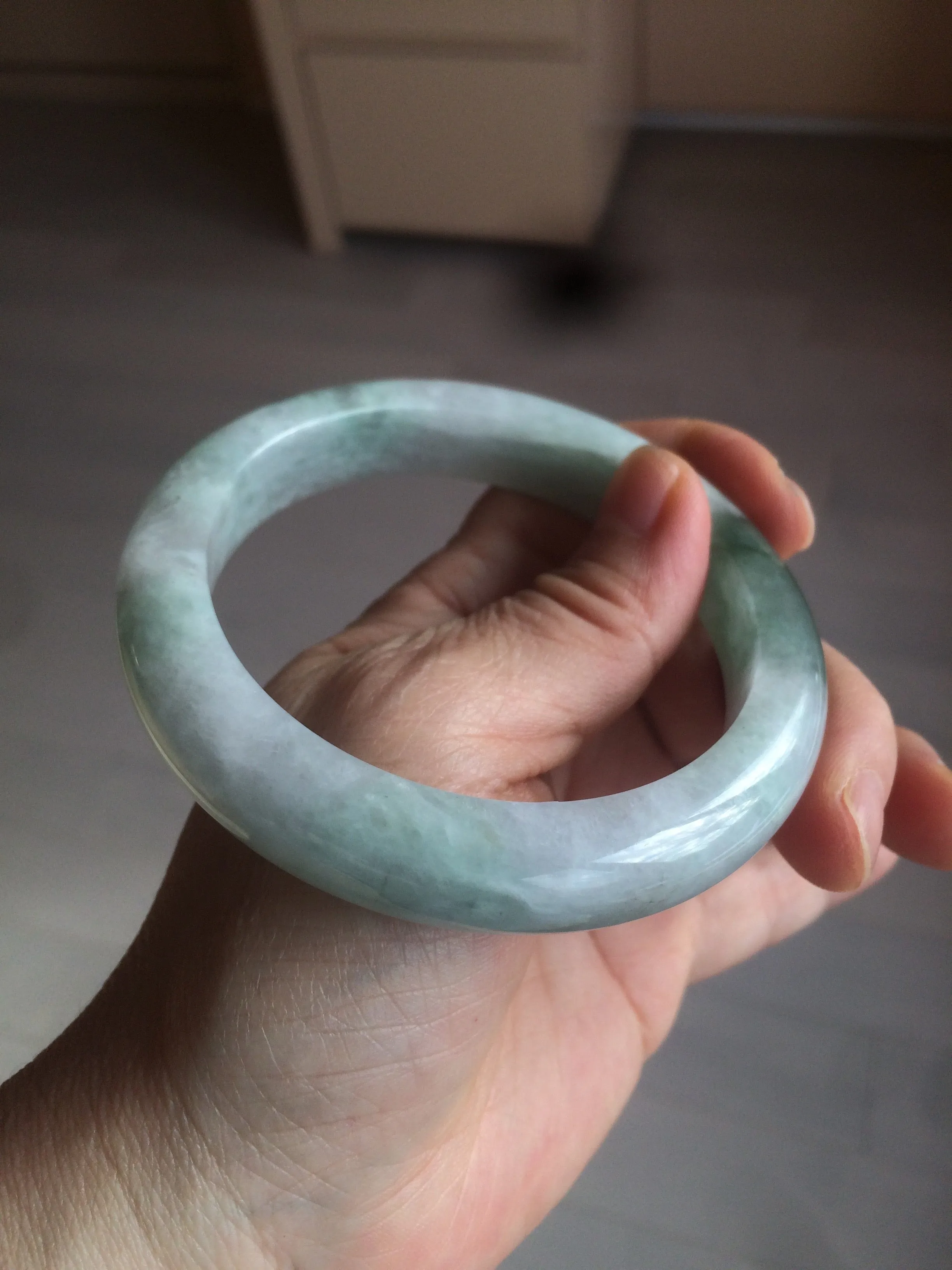 60.2mm certified type A 100% Natural oily light green/white/purple chubby Jadeite Jade bangle BH43-2804