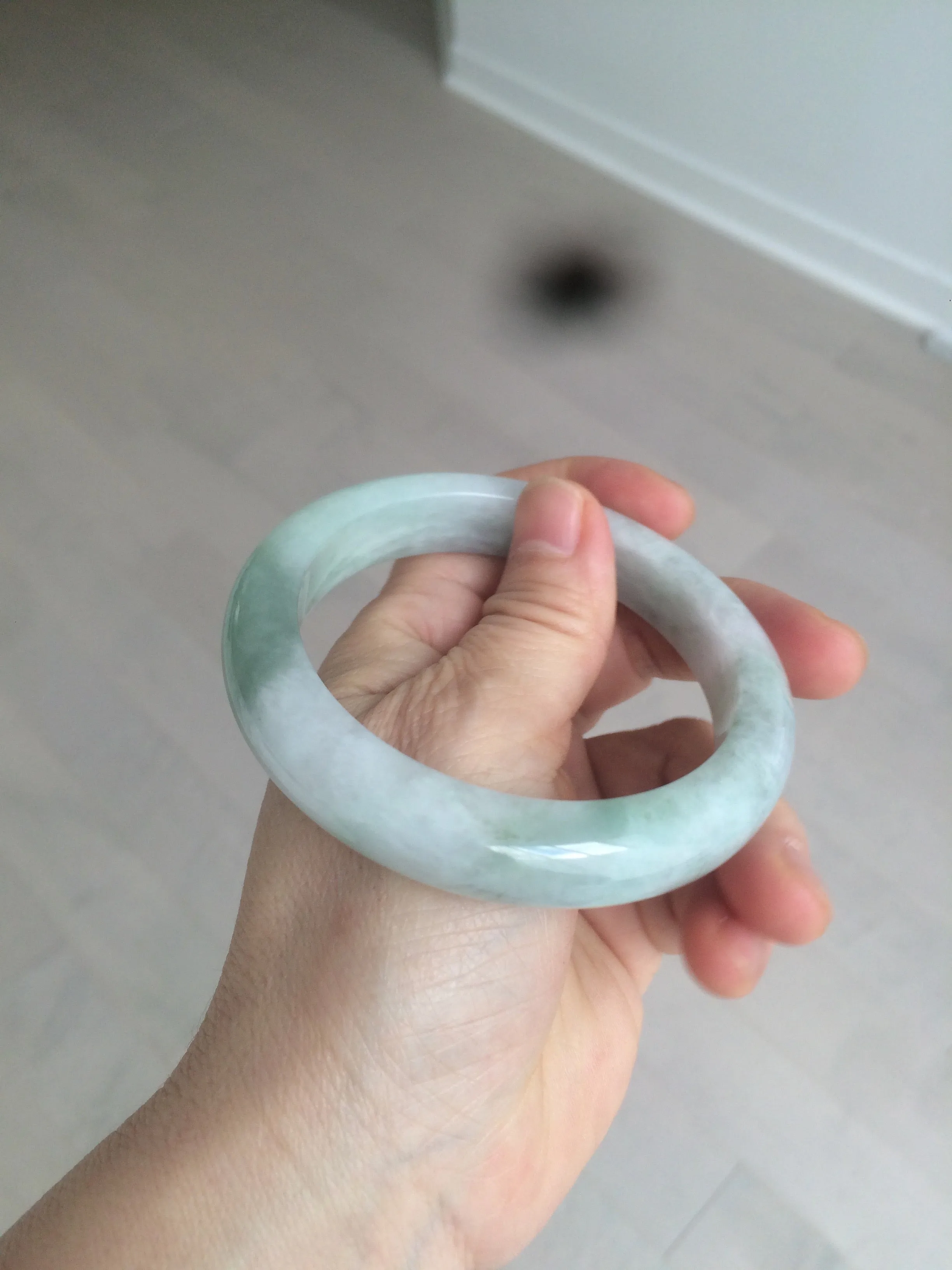 60.2mm certified type A 100% Natural oily light green/white/purple chubby Jadeite Jade bangle BH43-2804