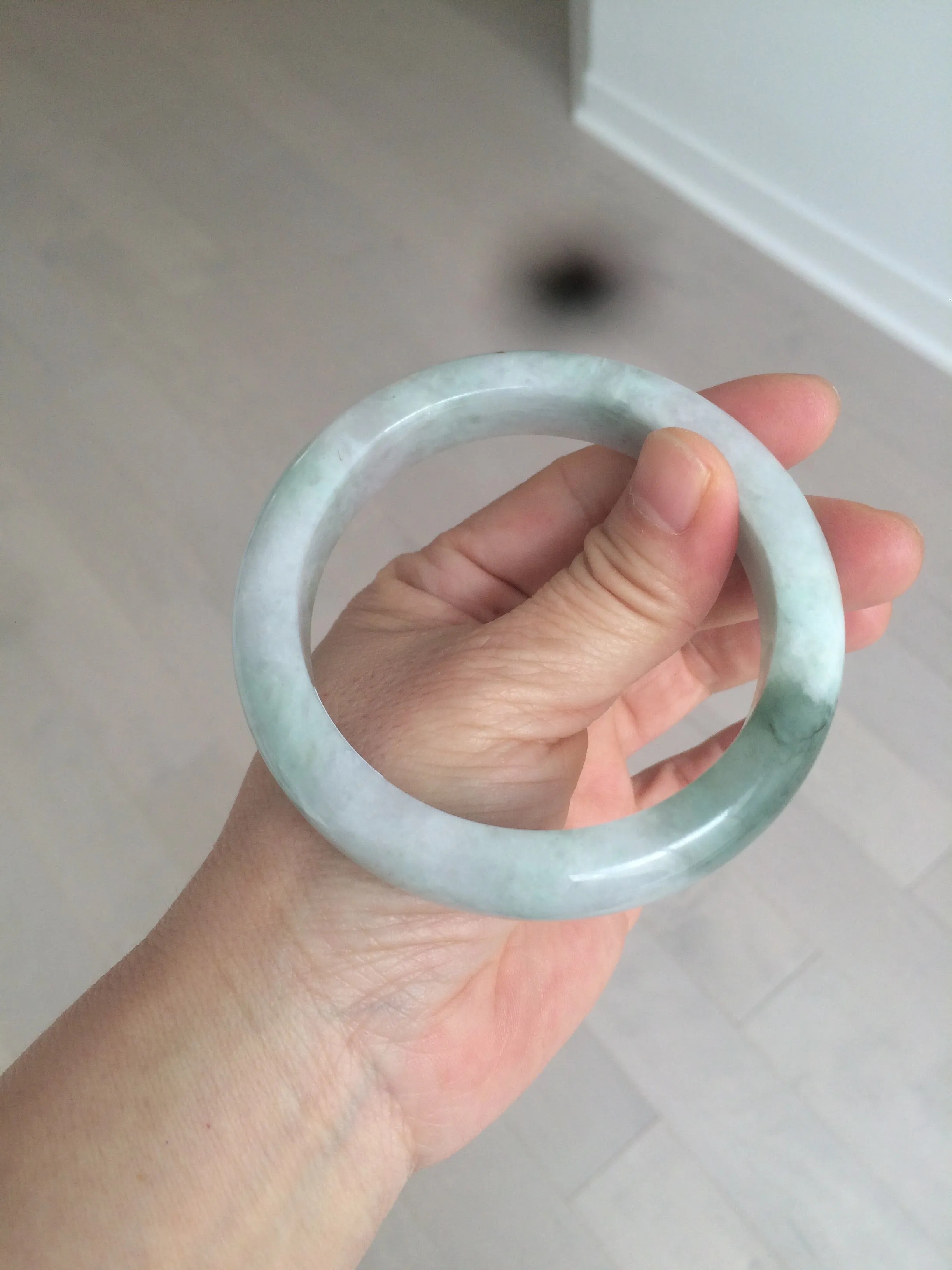 60.2mm certified type A 100% Natural oily light green/white/purple chubby Jadeite Jade bangle BH43-2804