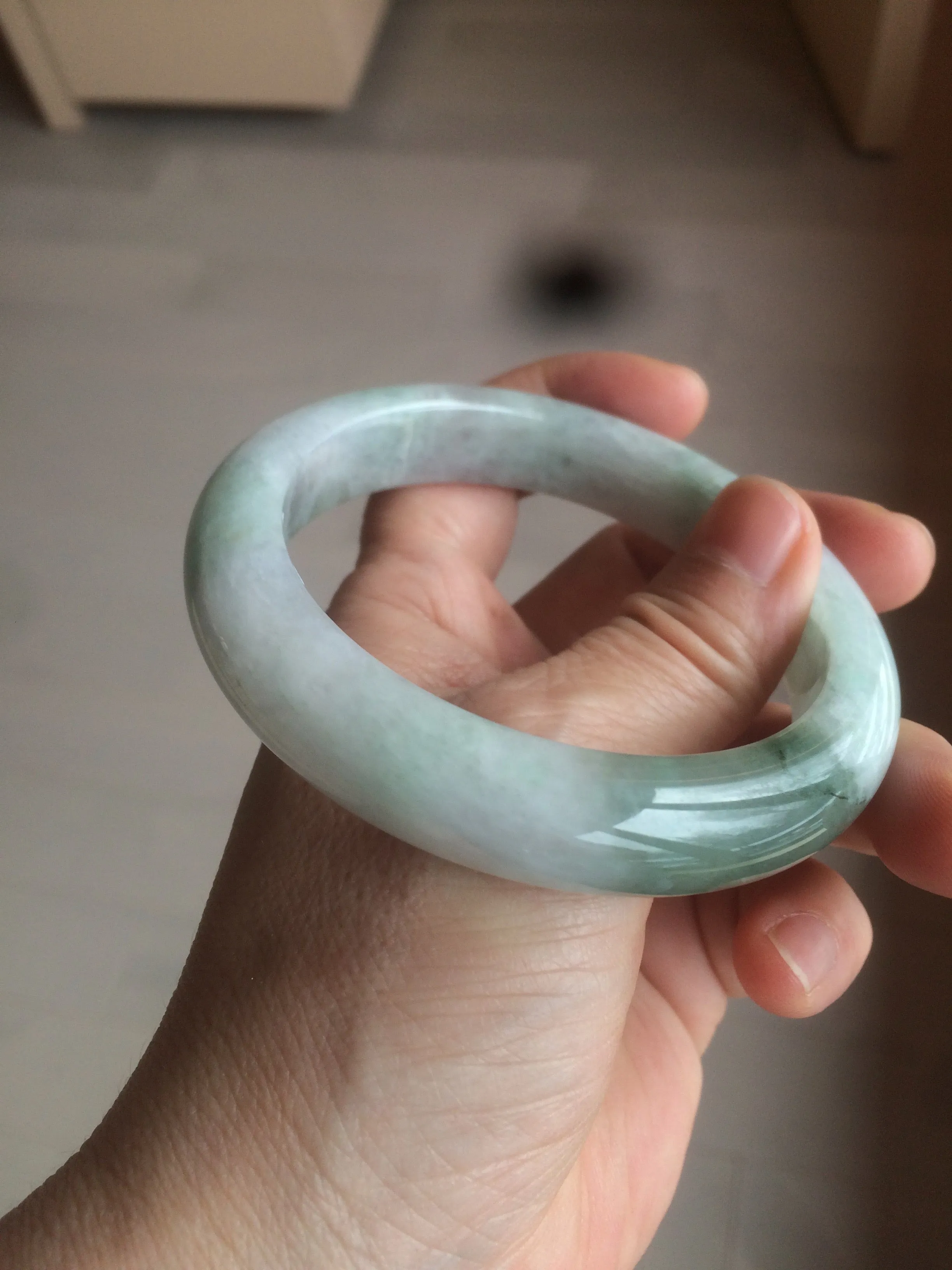 60.2mm certified type A 100% Natural oily light green/white/purple chubby Jadeite Jade bangle BH43-2804