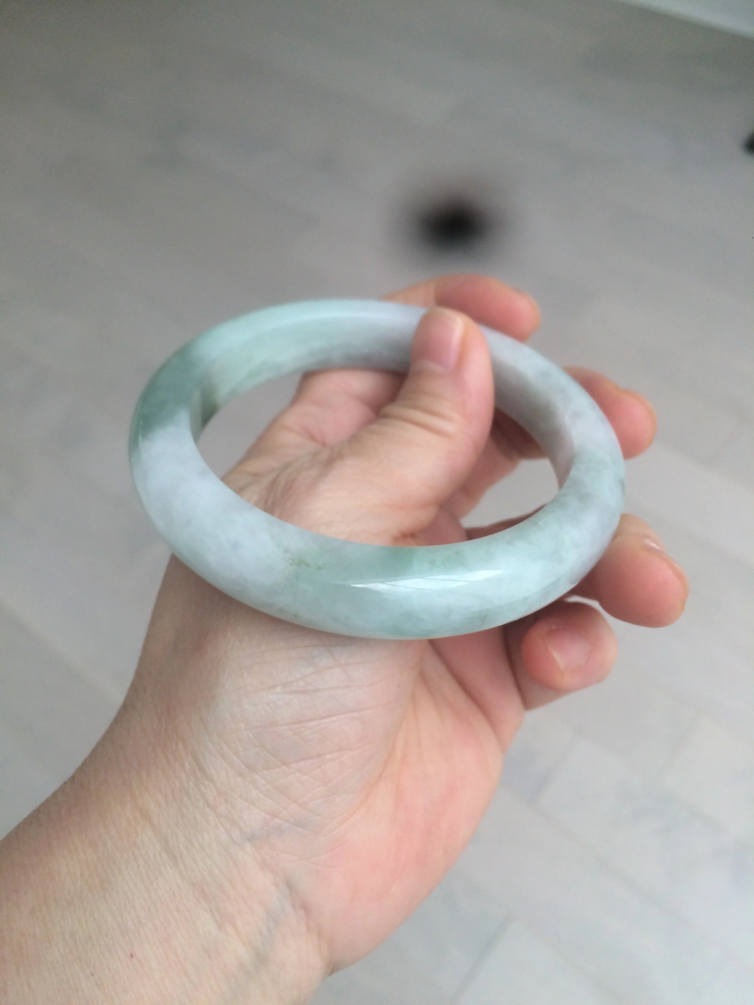 60.2mm certified type A 100% Natural oily light green/white/purple chubby Jadeite Jade bangle BH43-2804