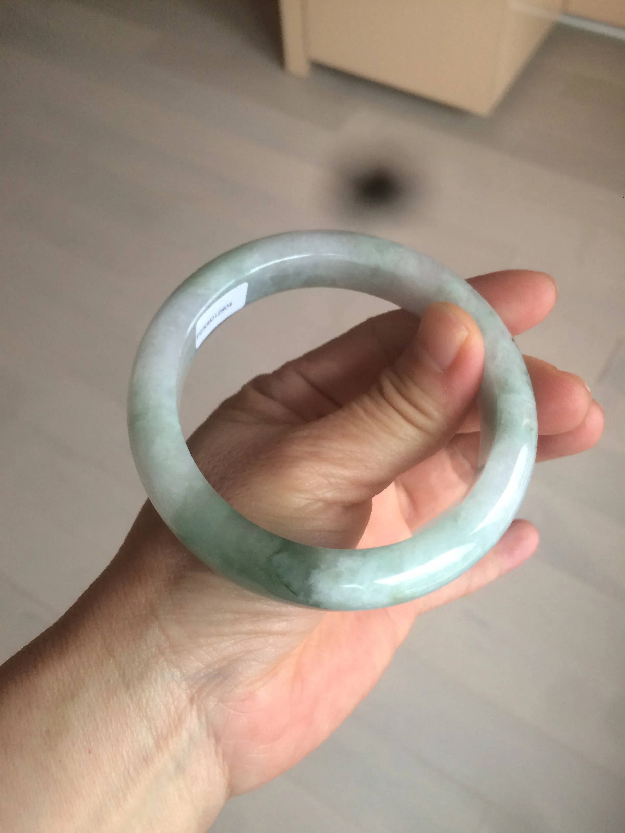 60.2mm certified type A 100% Natural oily light green/white/purple chubby Jadeite Jade bangle BH43-2804