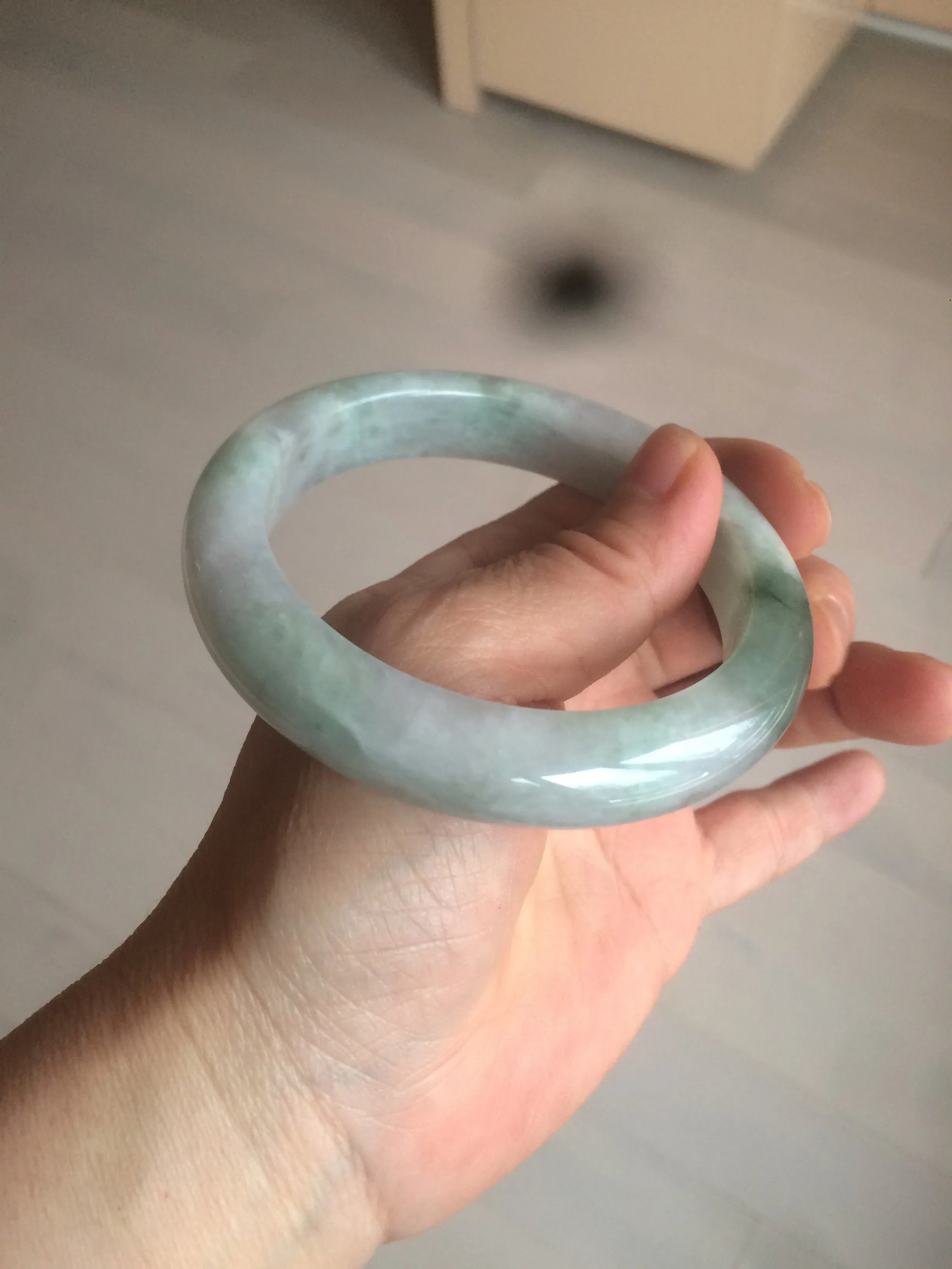 60.2mm certified type A 100% Natural oily light green/white/purple chubby Jadeite Jade bangle BH43-2804