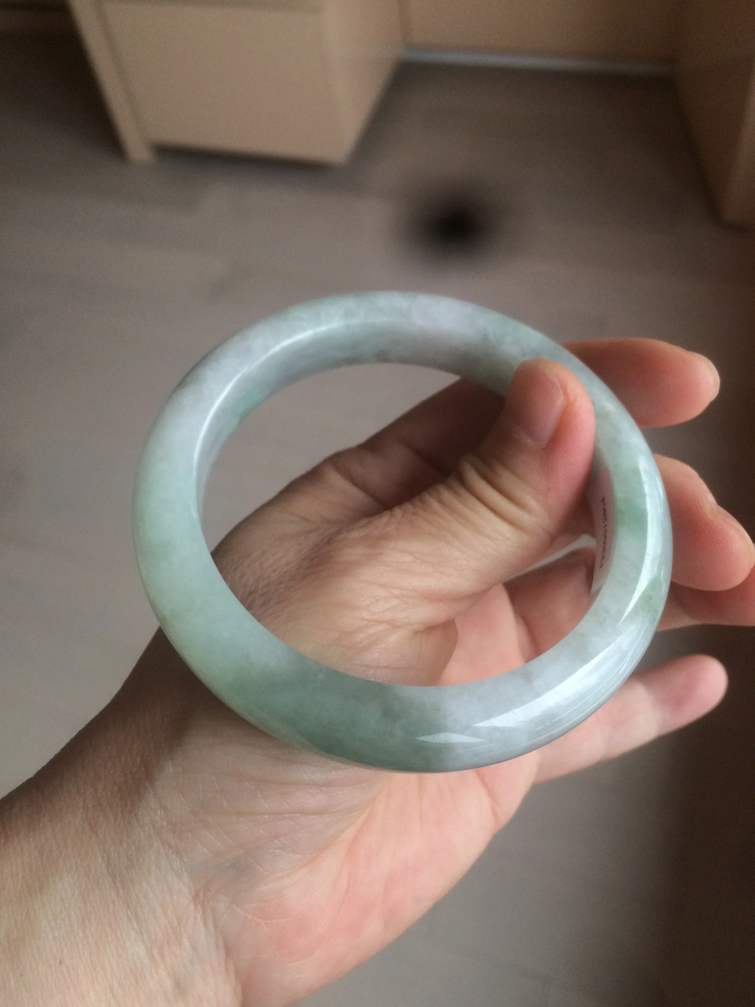 60.2mm certified type A 100% Natural oily light green/white/purple chubby Jadeite Jade bangle BH43-2804