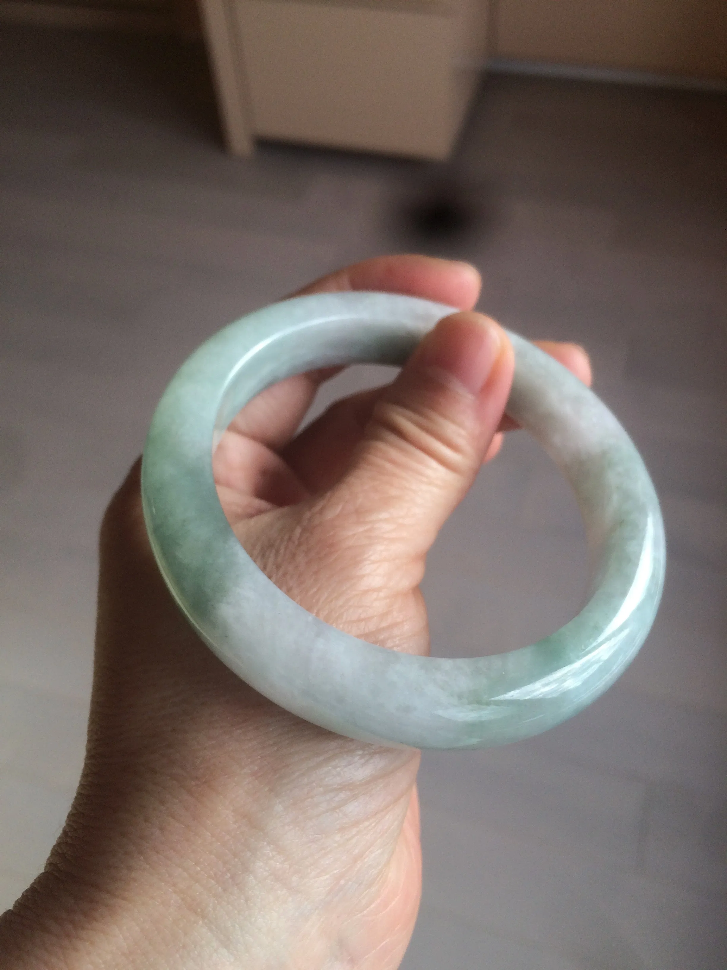 60.2mm certified type A 100% Natural oily light green/white/purple chubby Jadeite Jade bangle BH43-2804