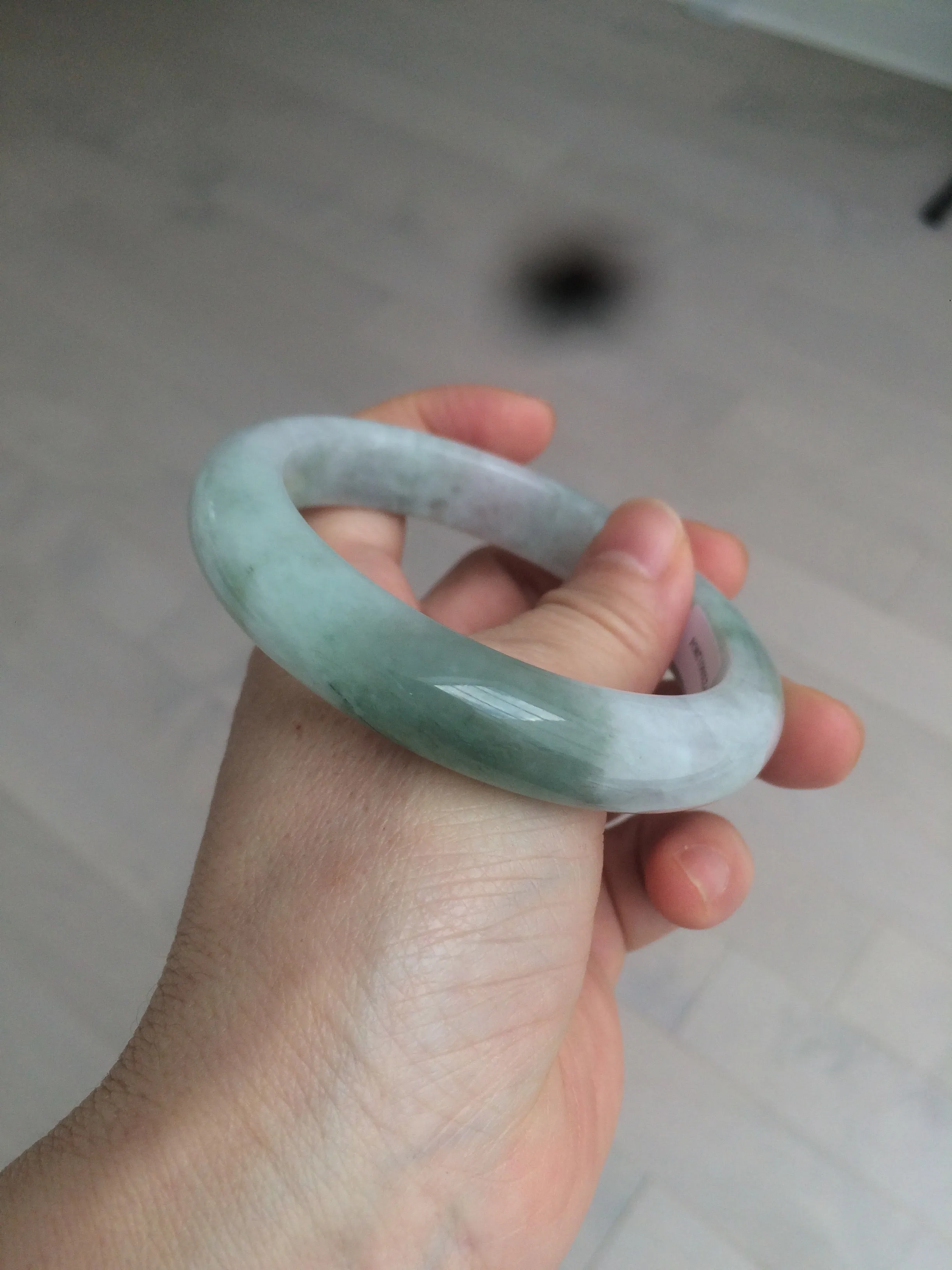 60.2mm certified type A 100% Natural oily light green/white/purple chubby Jadeite Jade bangle BH43-2804