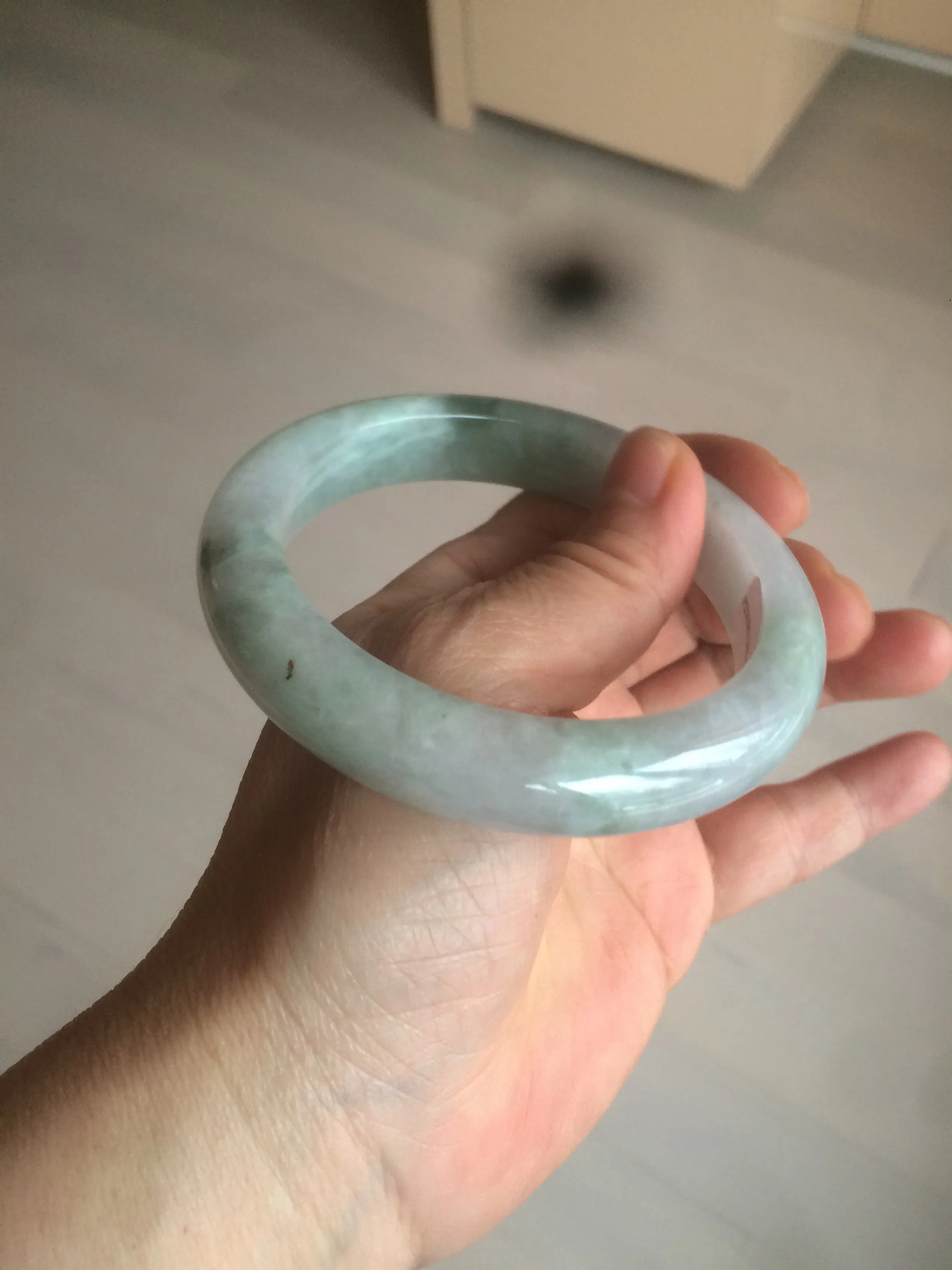 60.2mm certified type A 100% Natural oily light green/white/purple chubby Jadeite Jade bangle BH43-2804