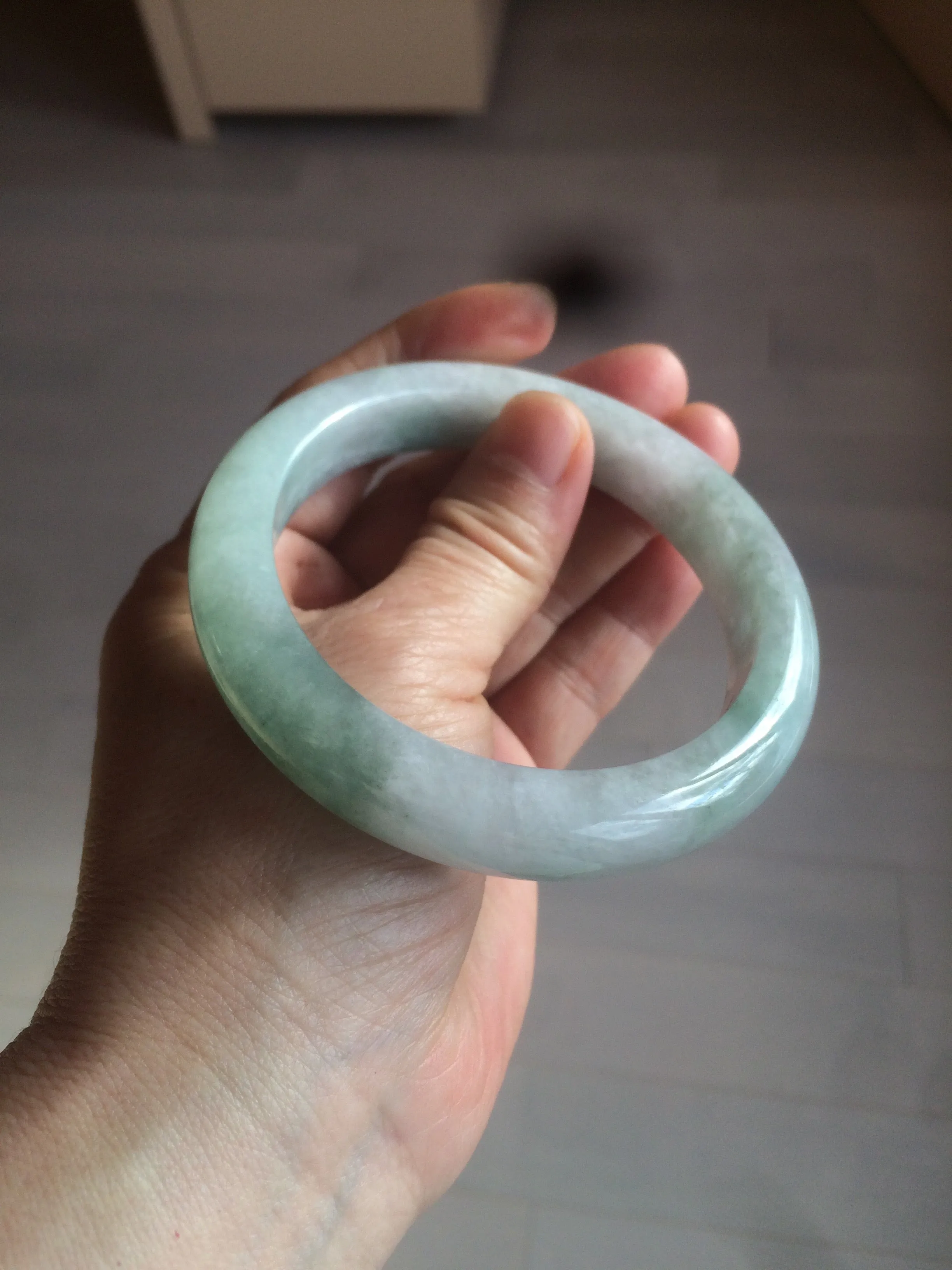 60.2mm certified type A 100% Natural oily light green/white/purple chubby Jadeite Jade bangle BH43-2804