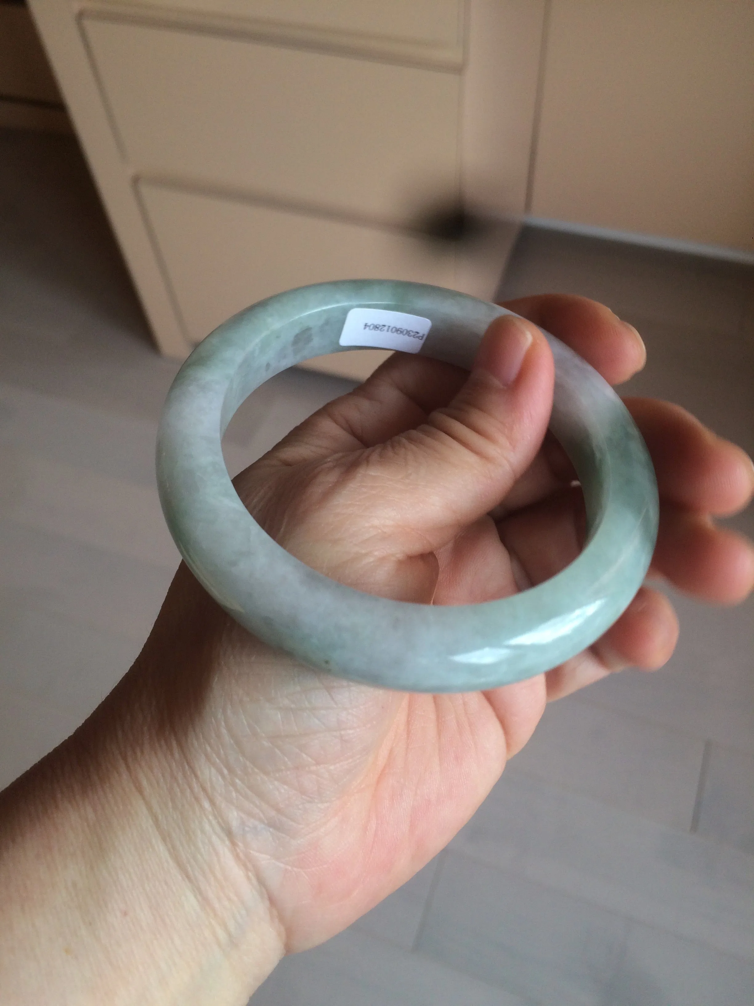 60.2mm certified type A 100% Natural oily light green/white/purple chubby Jadeite Jade bangle BH43-2804