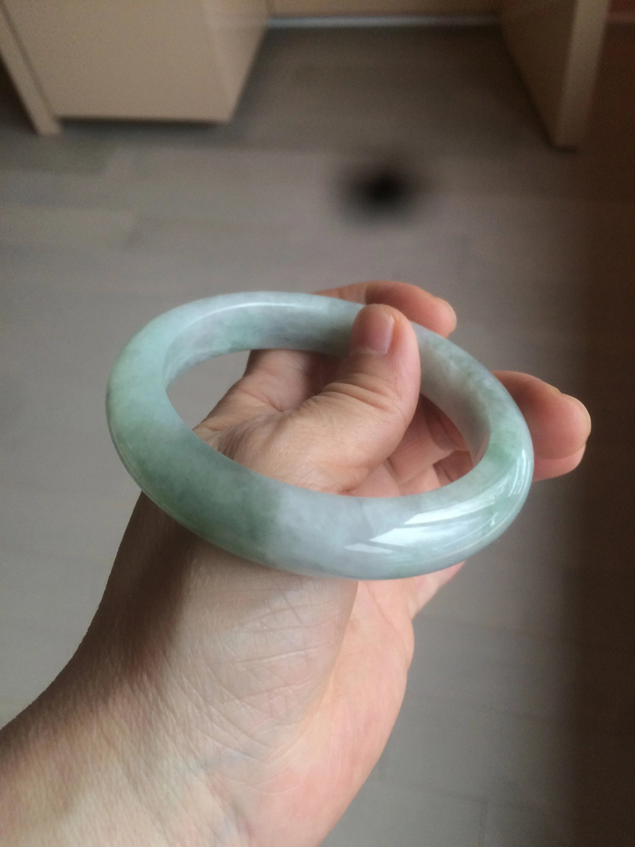 60.2mm certified type A 100% Natural oily light green/white/purple chubby Jadeite Jade bangle BH43-2804