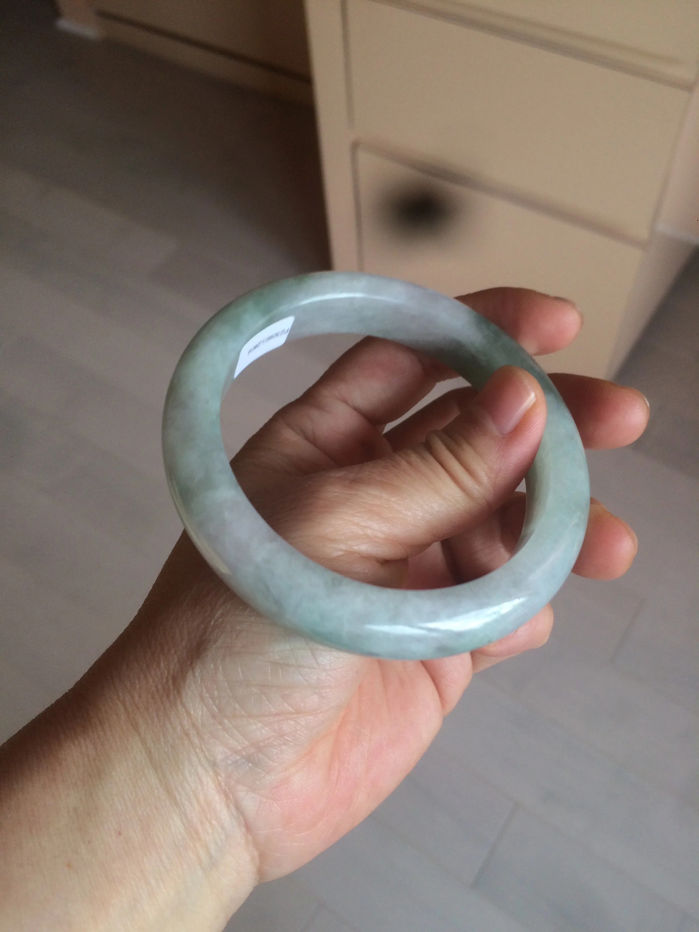 60.2mm certified type A 100% Natural oily light green/white/purple chubby Jadeite Jade bangle BH43-2804