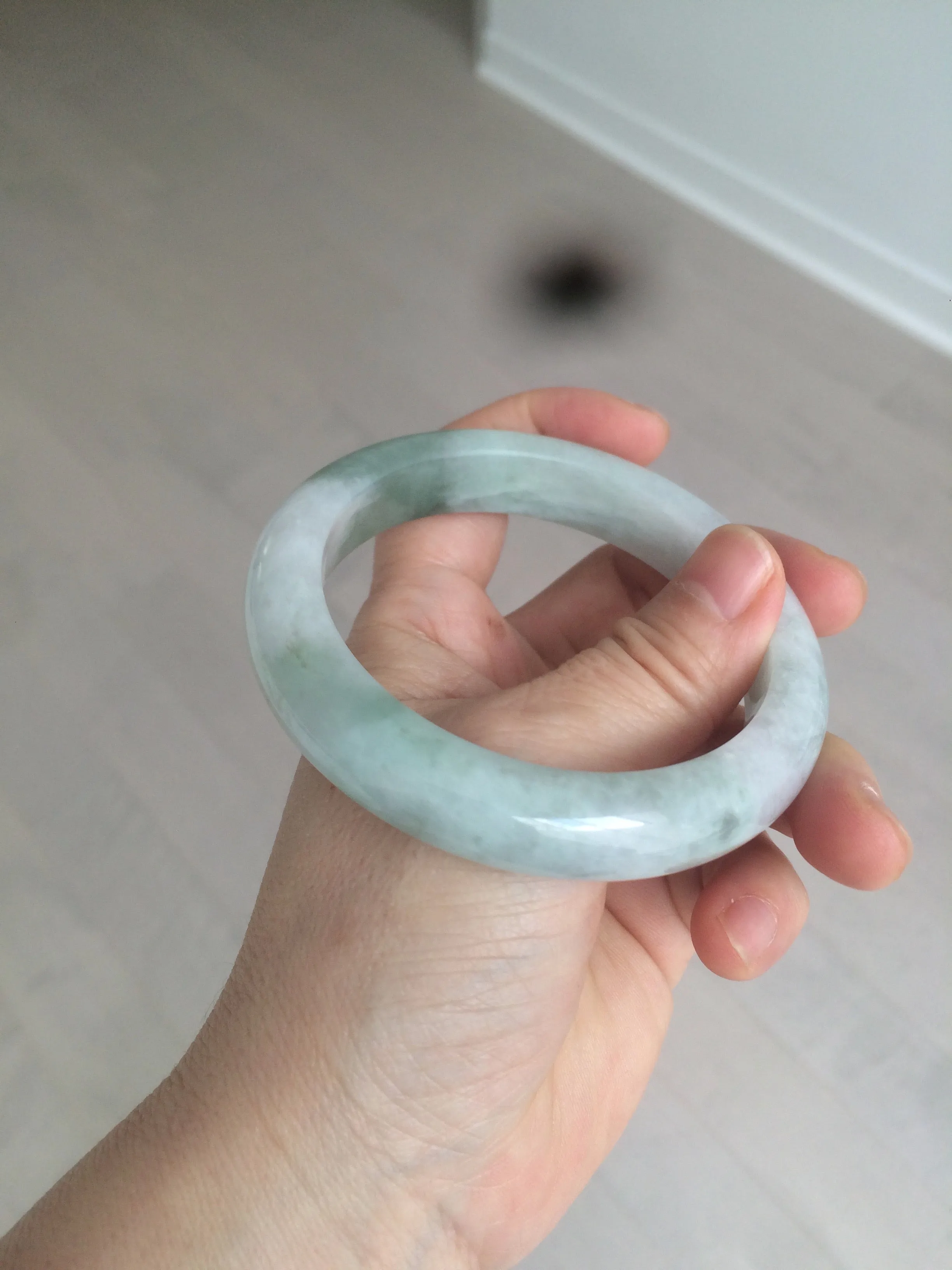 60.2mm certified type A 100% Natural oily light green/white/purple chubby Jadeite Jade bangle BH43-2804