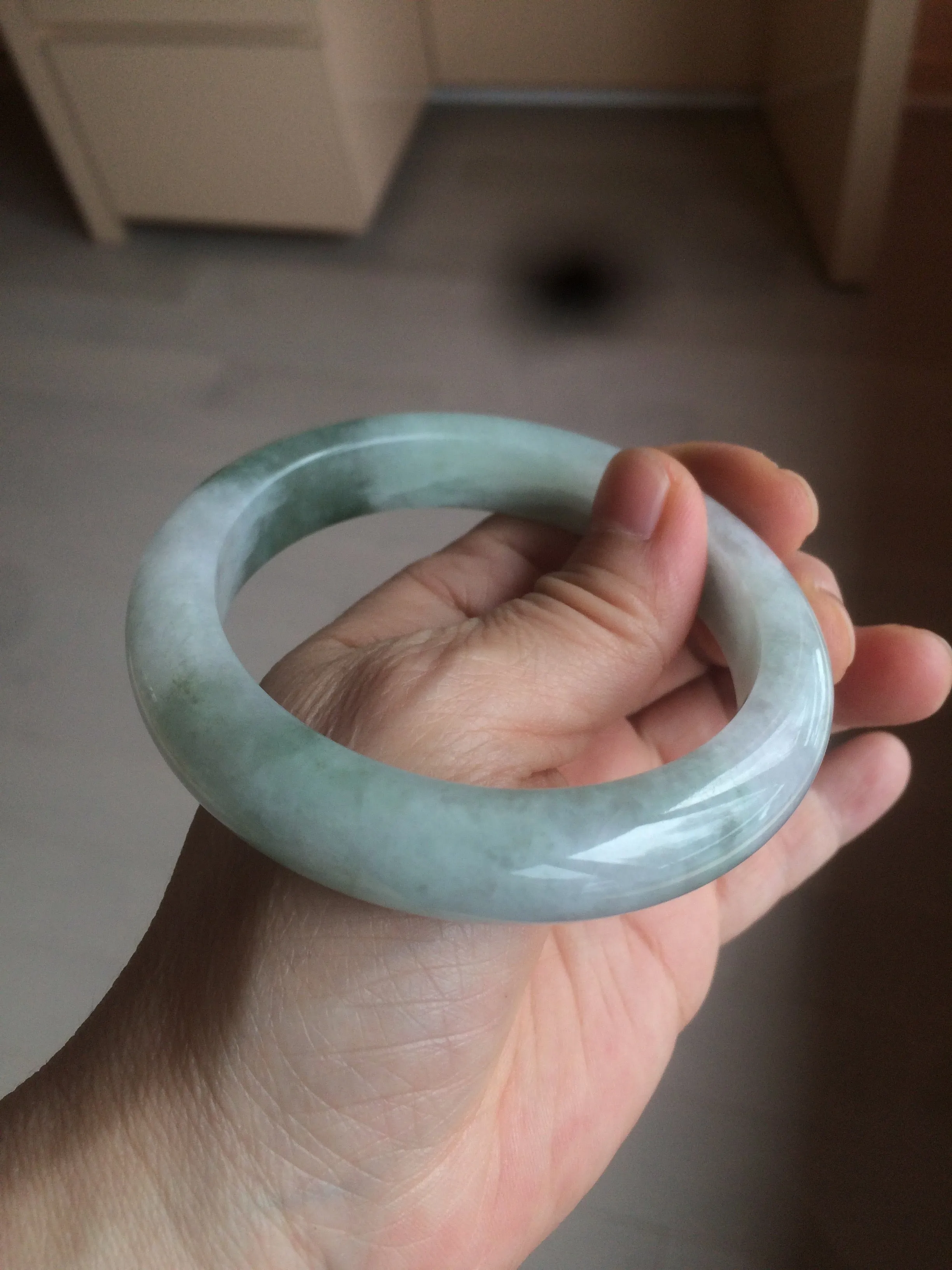 60.2mm certified type A 100% Natural oily light green/white/purple chubby Jadeite Jade bangle BH43-2804