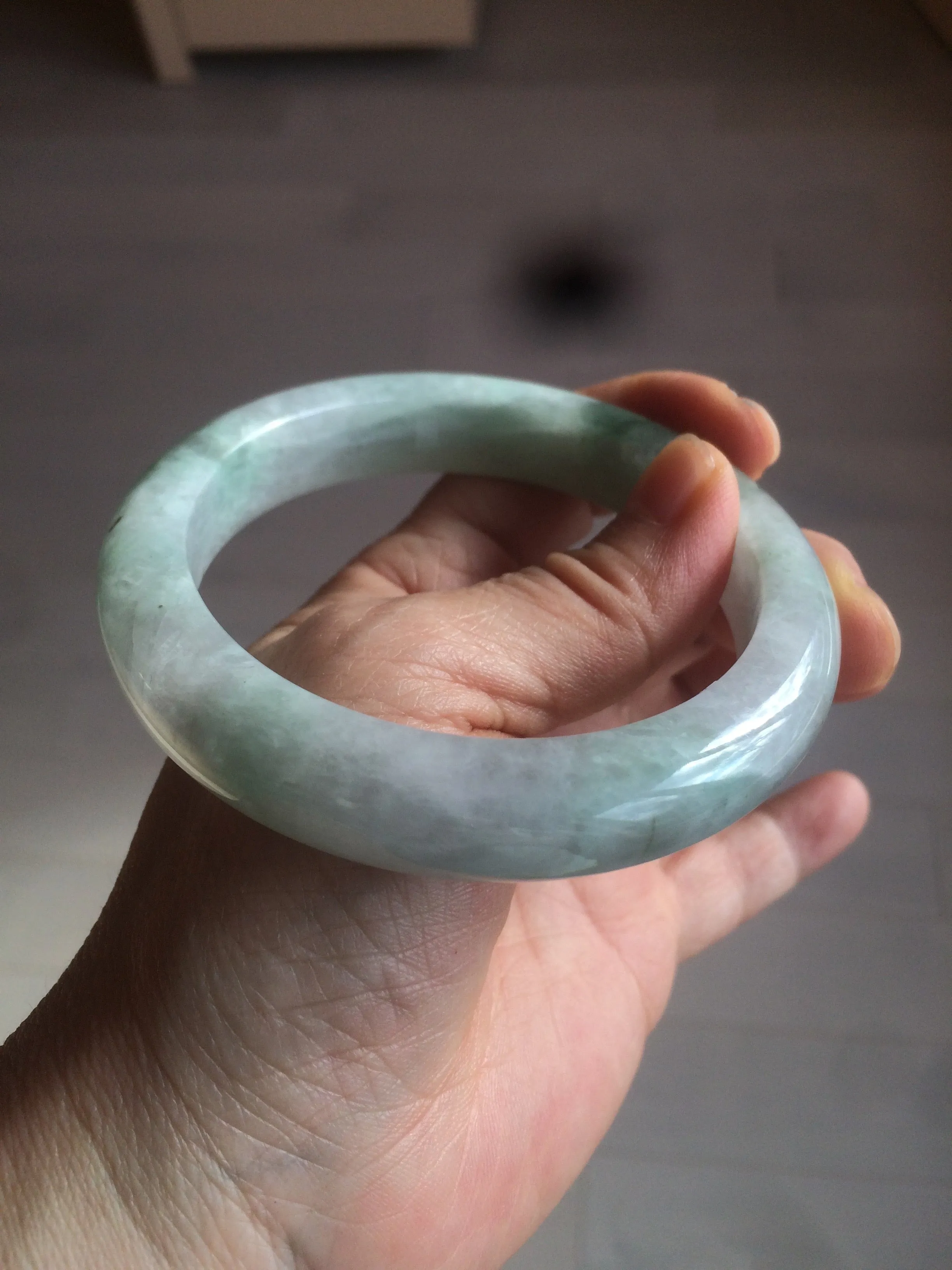 60.2mm certified type A 100% Natural oily light green/white/purple chubby Jadeite Jade bangle BH43-2804