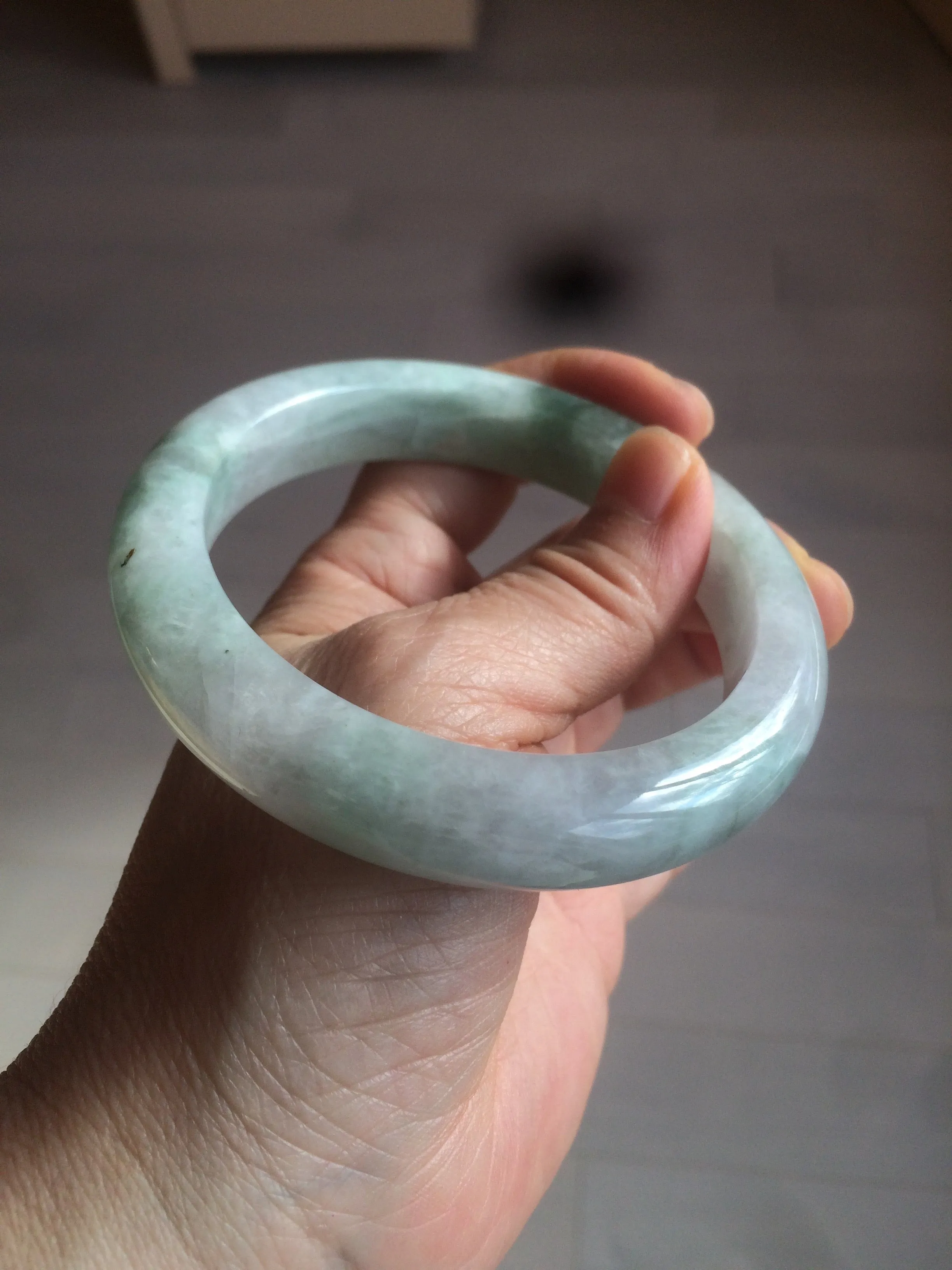 60.2mm certified type A 100% Natural oily light green/white/purple chubby Jadeite Jade bangle BH43-2804