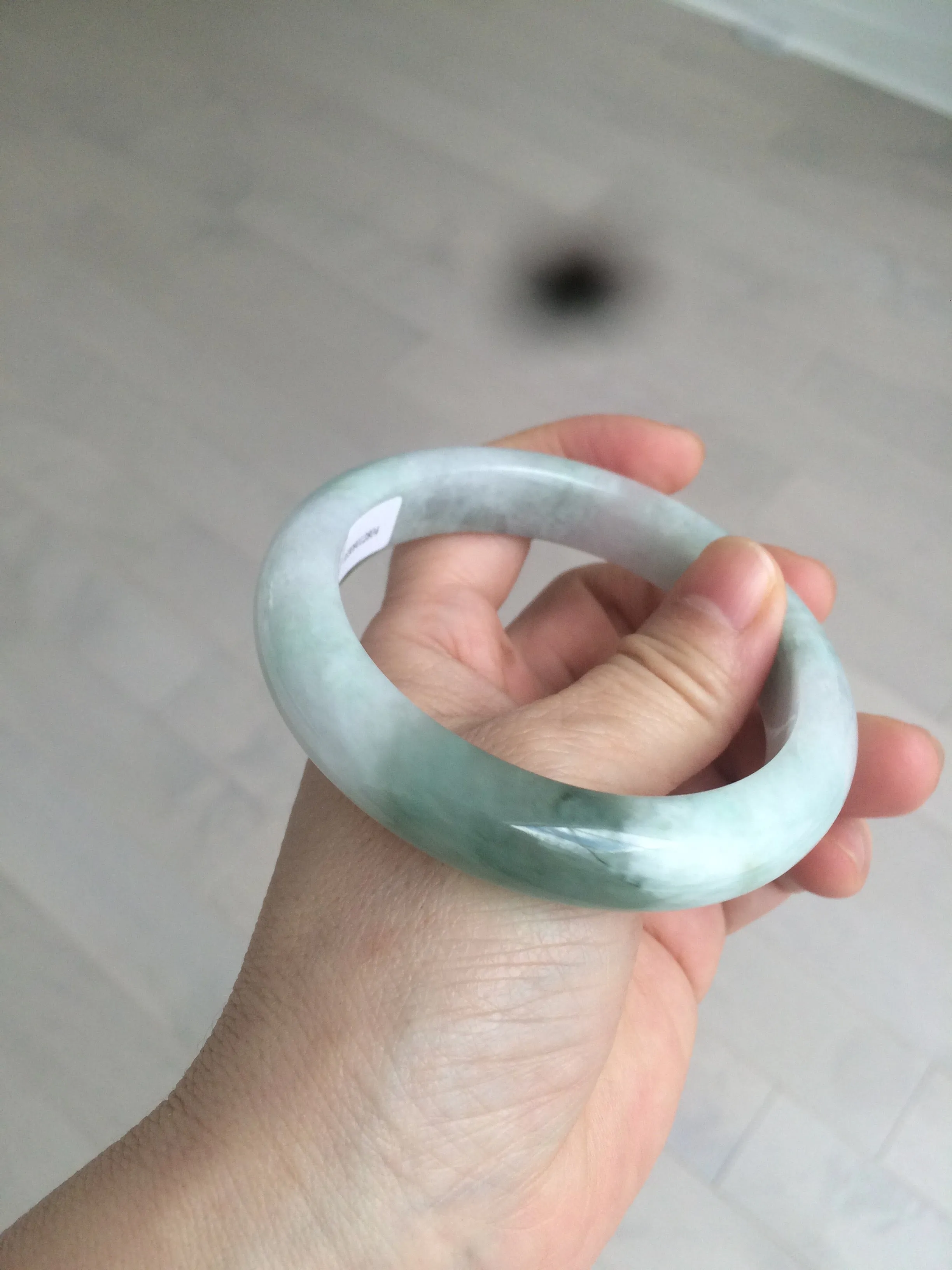 60.2mm certified type A 100% Natural oily light green/white/purple chubby Jadeite Jade bangle BH43-2804