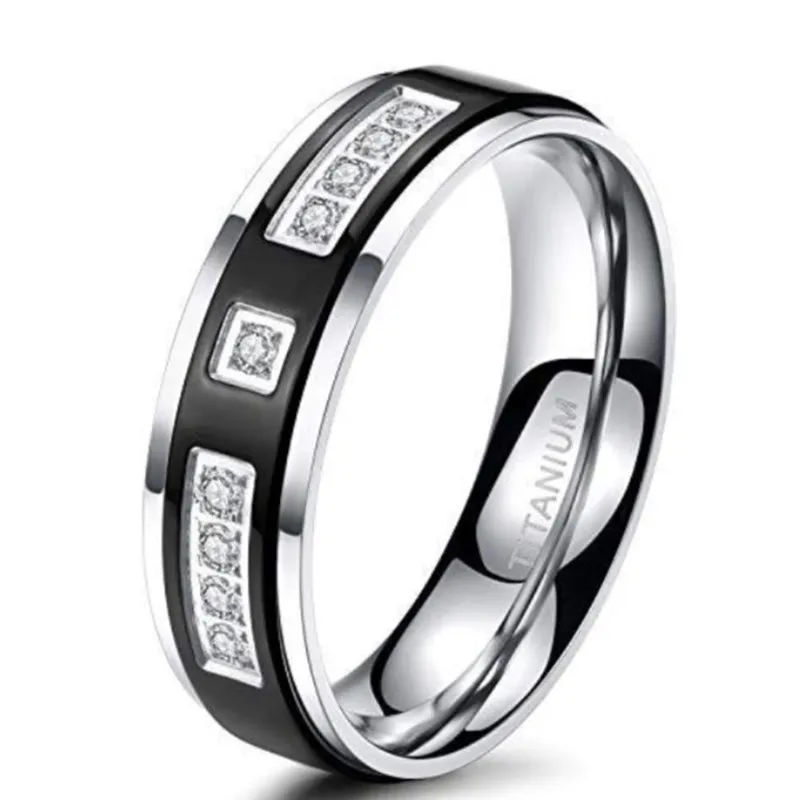 6mm Ladies Black Titanium Eternity Engagement Wedding Ring with Cubic Zirconia