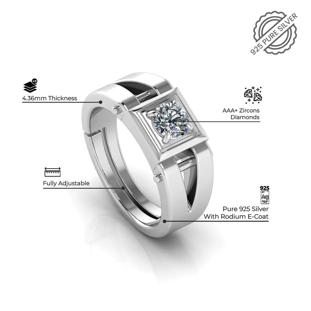 925 Pure Sterling Silver  Solitaire Queens and Stardom Mens Couple's Ring