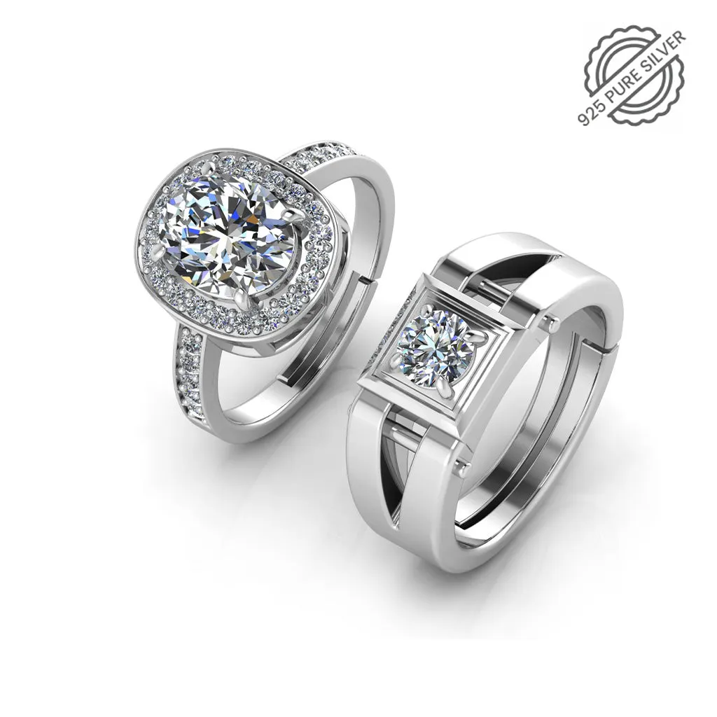 925 Pure Sterling Silver  Solitaire Queens and Stardom Mens Couple's Ring