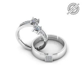 925 Sterling Silver Cubic Zircon Free size and Classy Status Special Couple's Ring