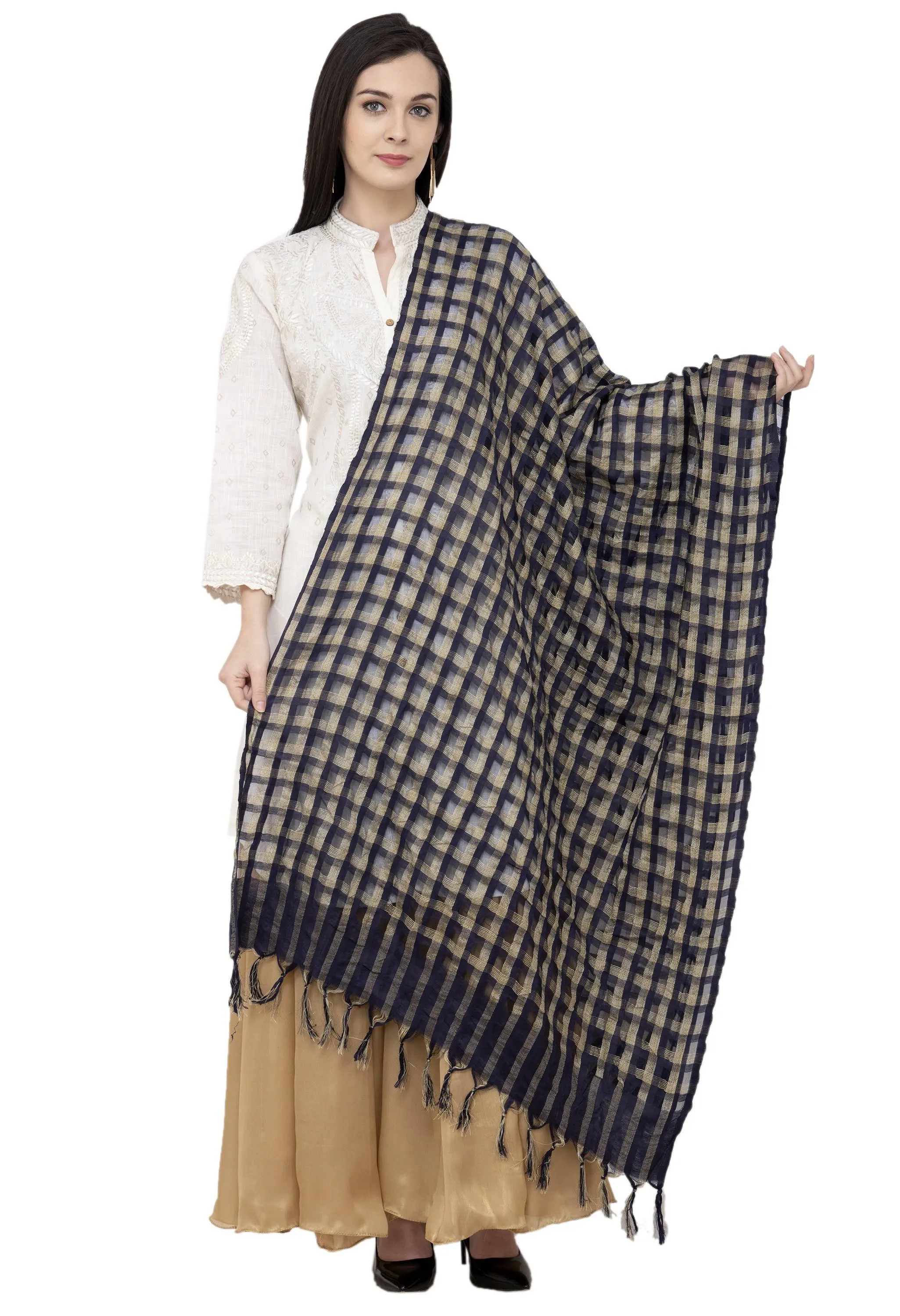 A R Silk Golder Box Regular Dupatta Color Navy Dupatta or Chunni