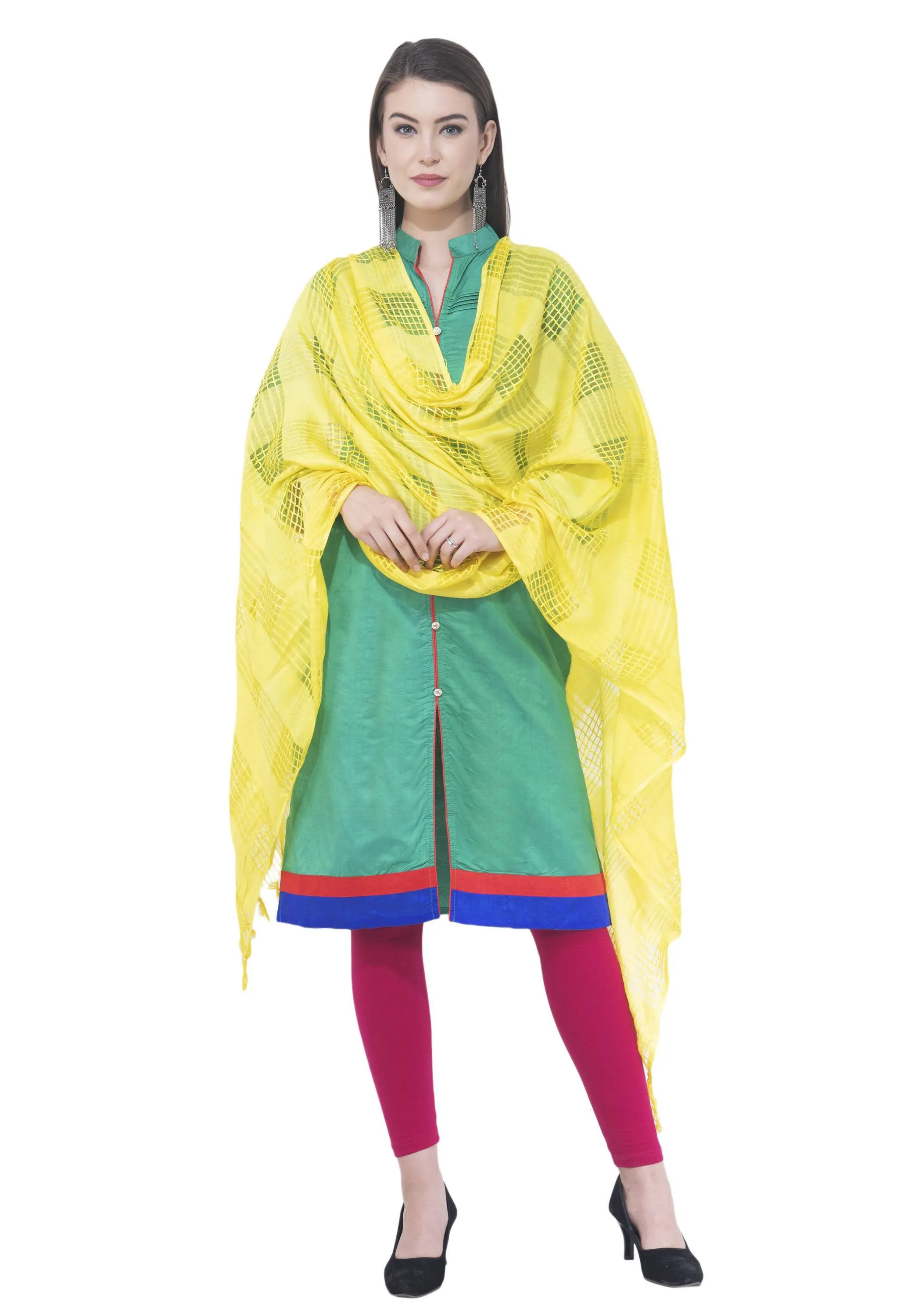 A R SILK Lemon Color Window square Cotton Dupattas and Chunnis