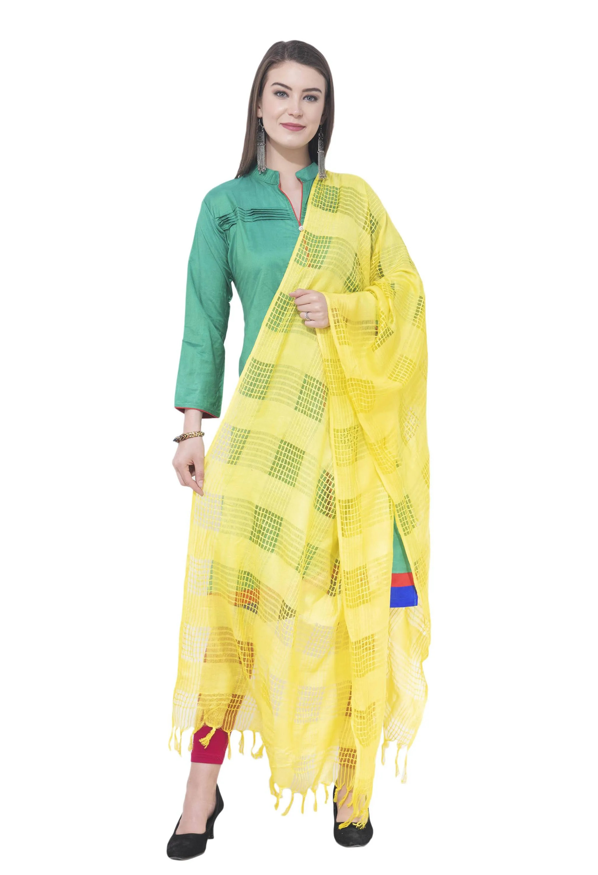 A R SILK Lemon Color Window square Cotton Dupattas and Chunnis