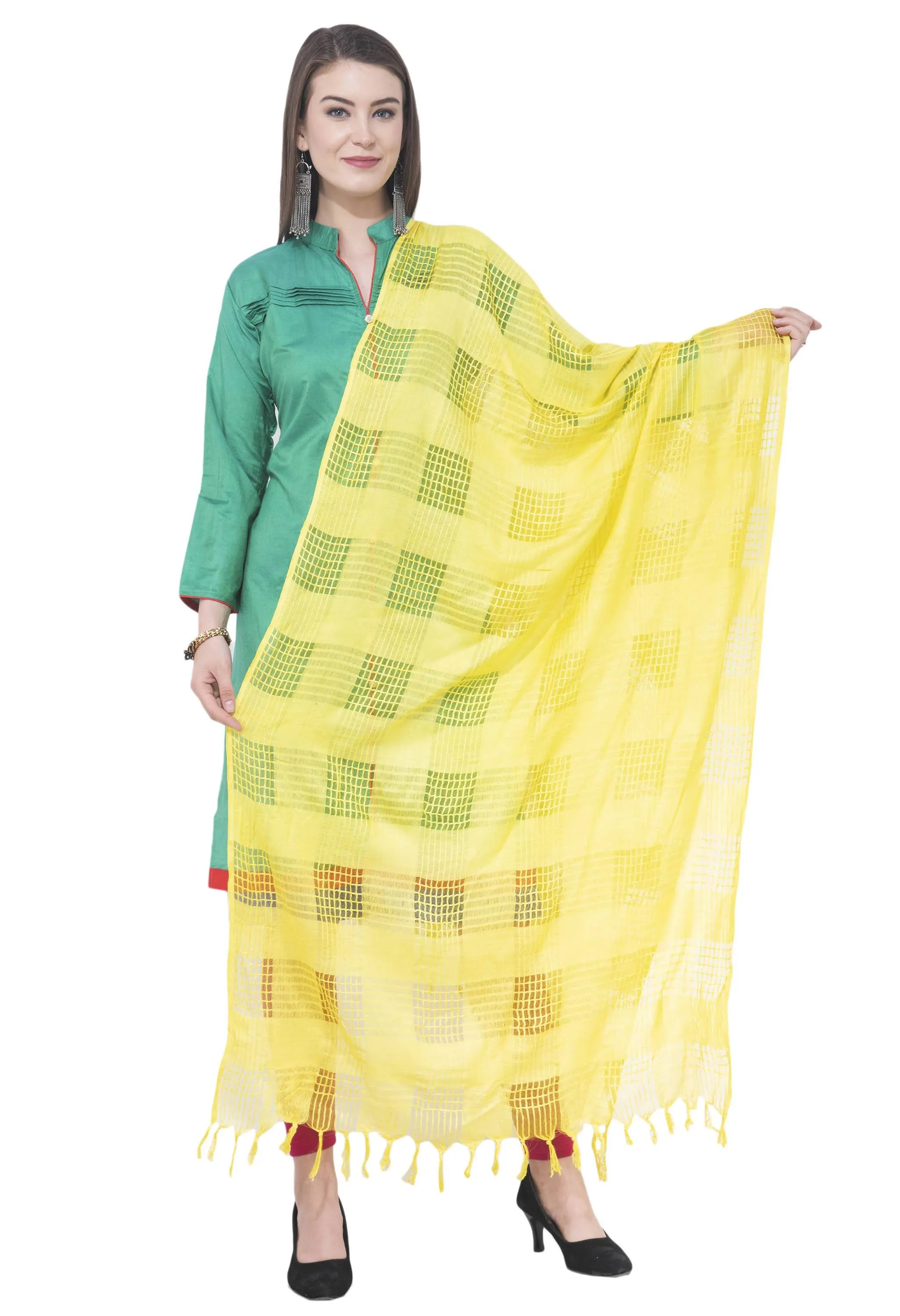 A R SILK Lemon Color Window square Cotton Dupattas and Chunnis