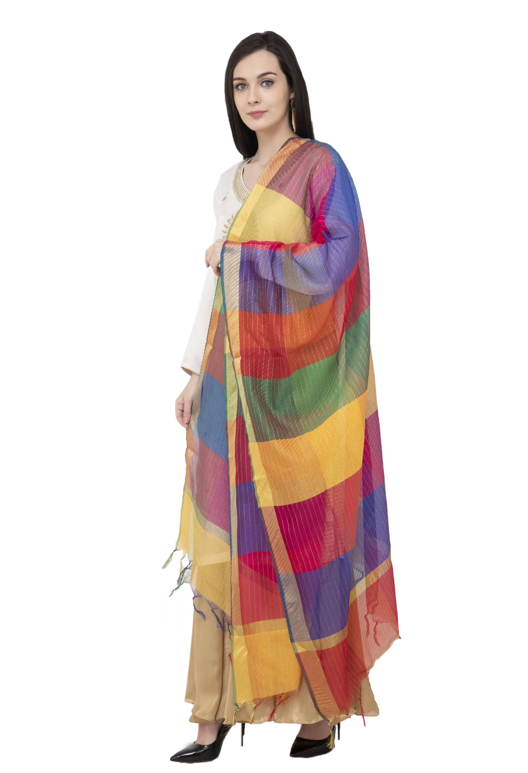 A R SILK Multi Crush Fancy Dupatta Multi Color Color Dupatta or Chunni