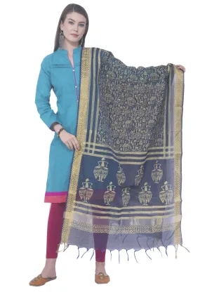 A R SILK Navy blue Color Chanderi block print Chanderi cotton Dupattas and Chunnis