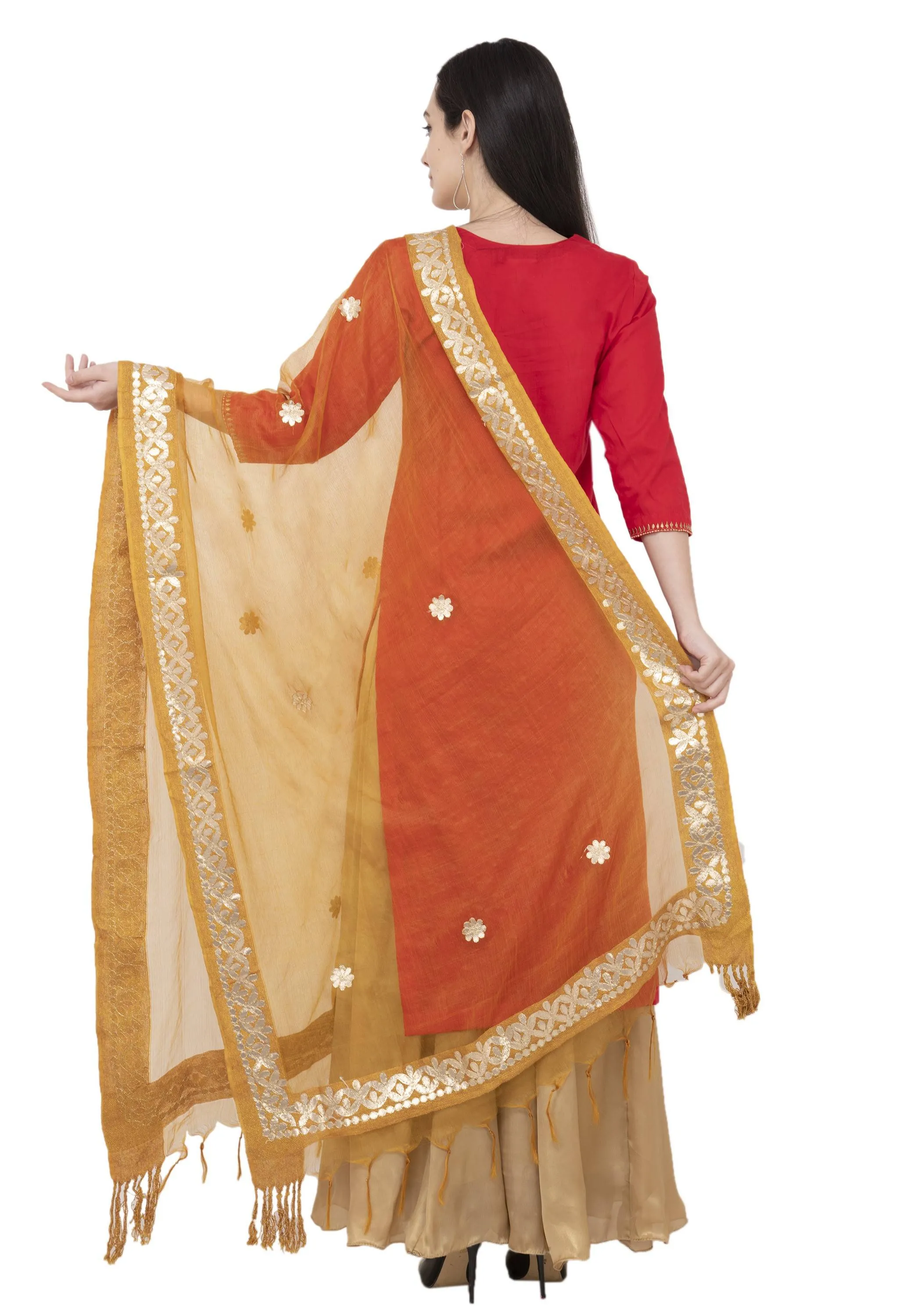 A R Silk Orgenza Gota patti Fancy Dupatta Color Musturd Dupatta or Chunni