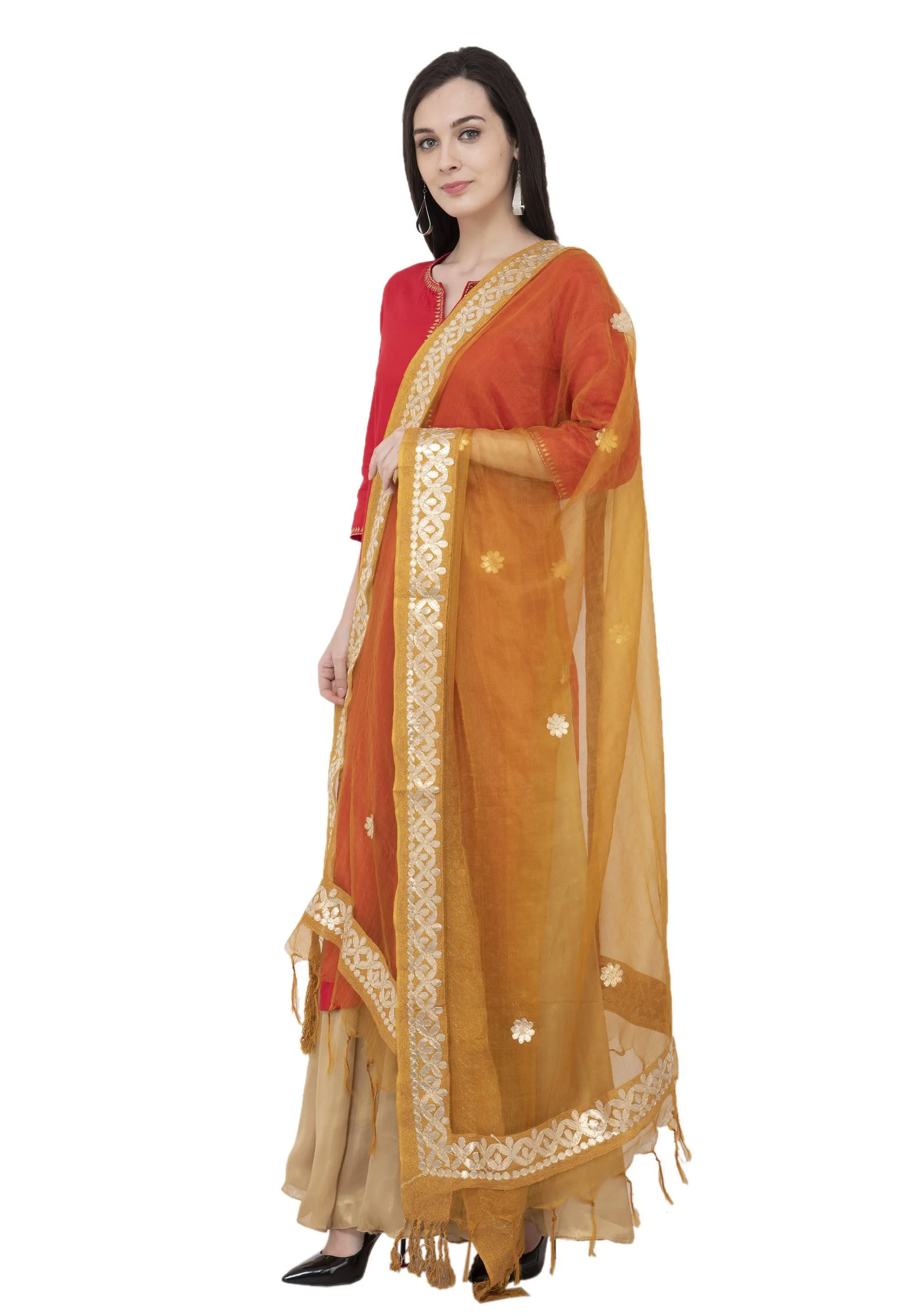 A R Silk Orgenza Gota patti Fancy Dupatta Color Musturd Dupatta or Chunni