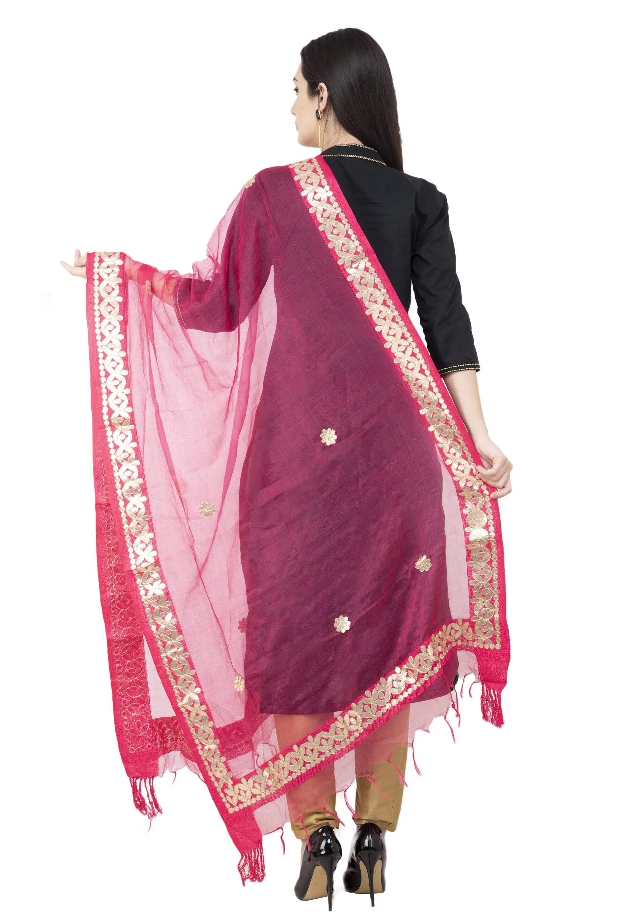 A R SILK Orgenza Gota patti Fancy Dupatta Gajari Color Dupatta or Chunni