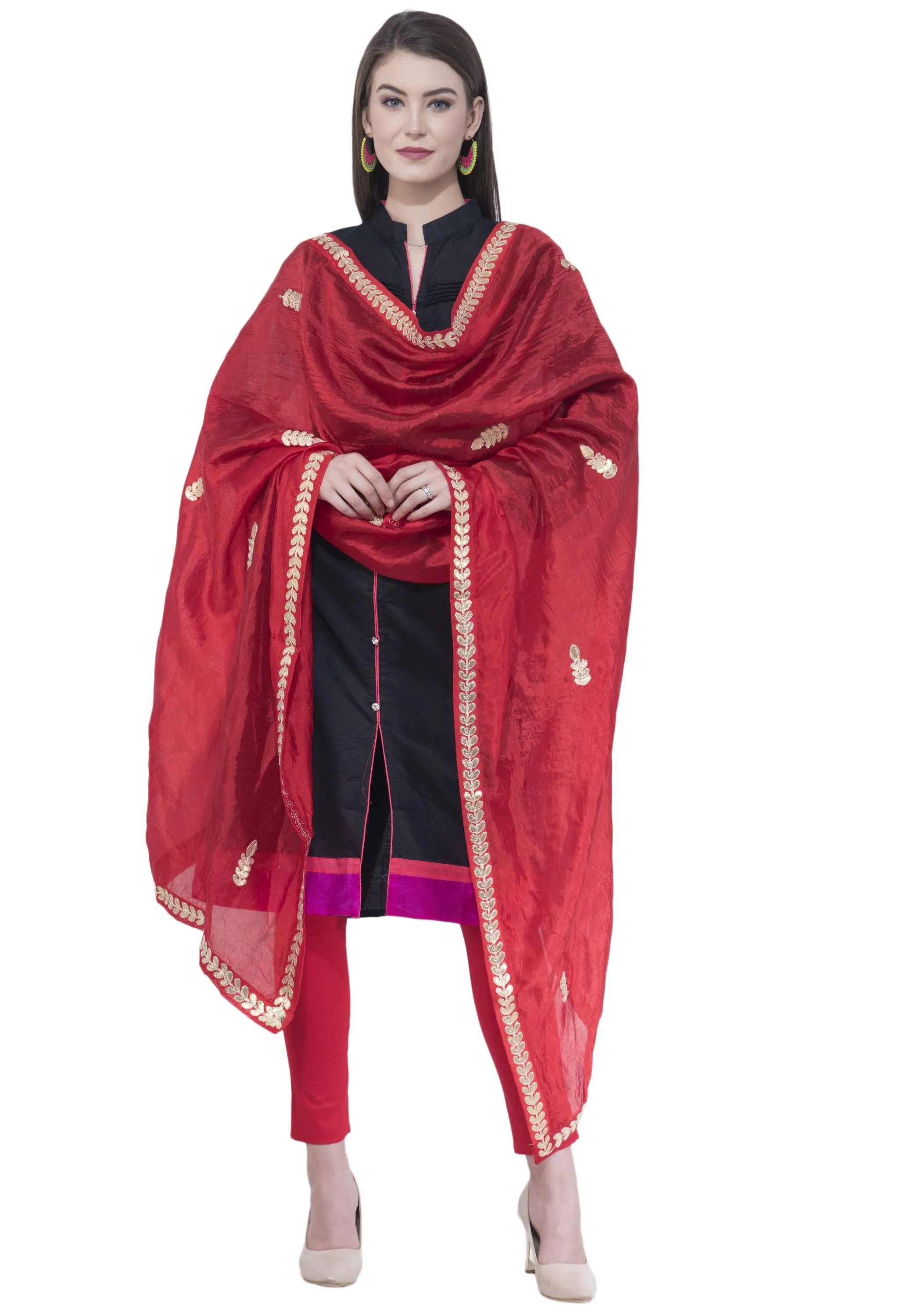 A R SILK Red Color Fancy Silk Dupattas and Chunnis