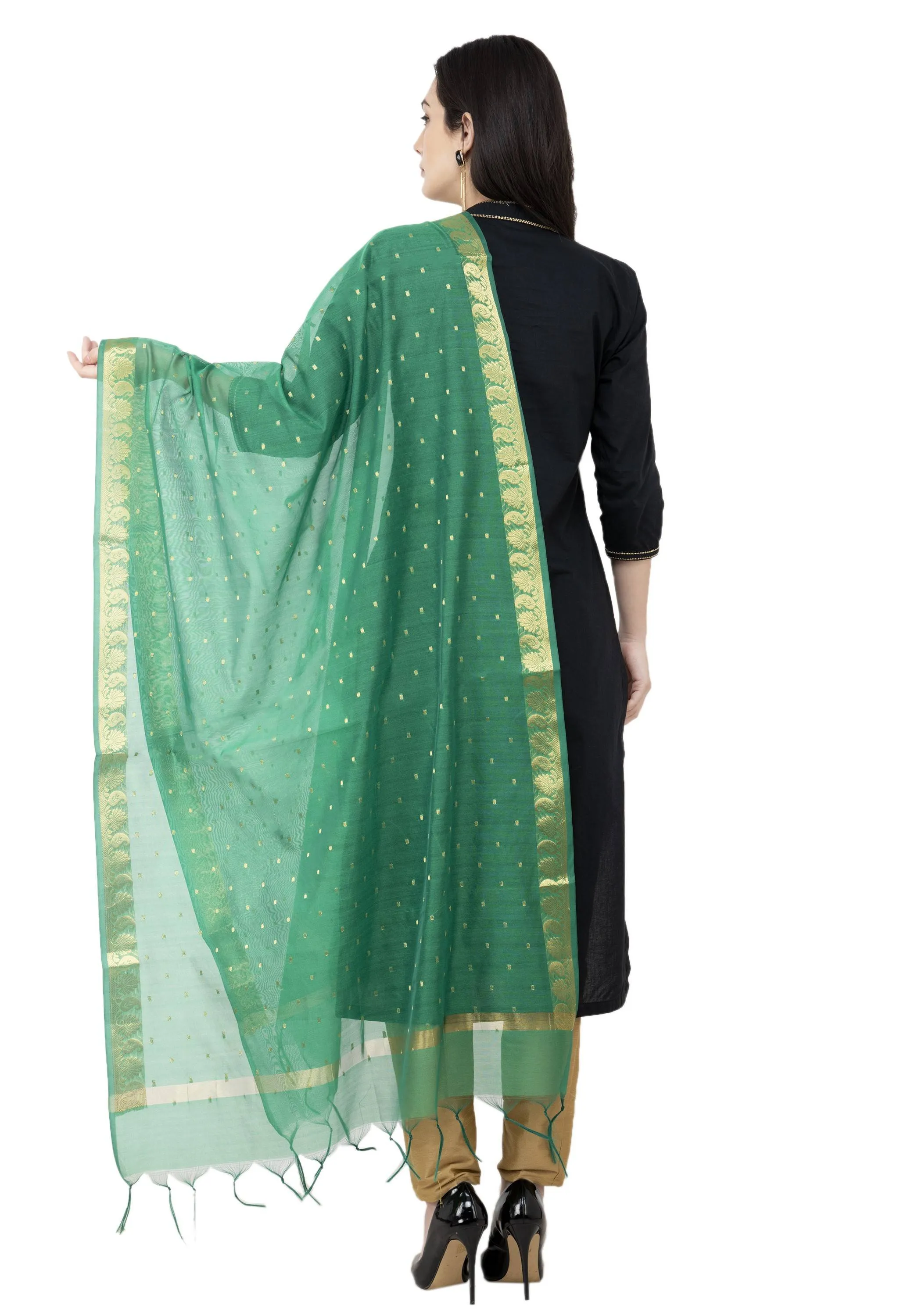 A R SILK VNS Border Buti Fancy Dupatta Green Color Dupatta or Chunni