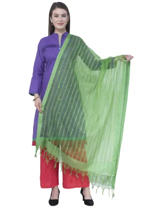 A R Silk Women's Self Check Cota Cotton Parrot Green Dupattas and Chunnis