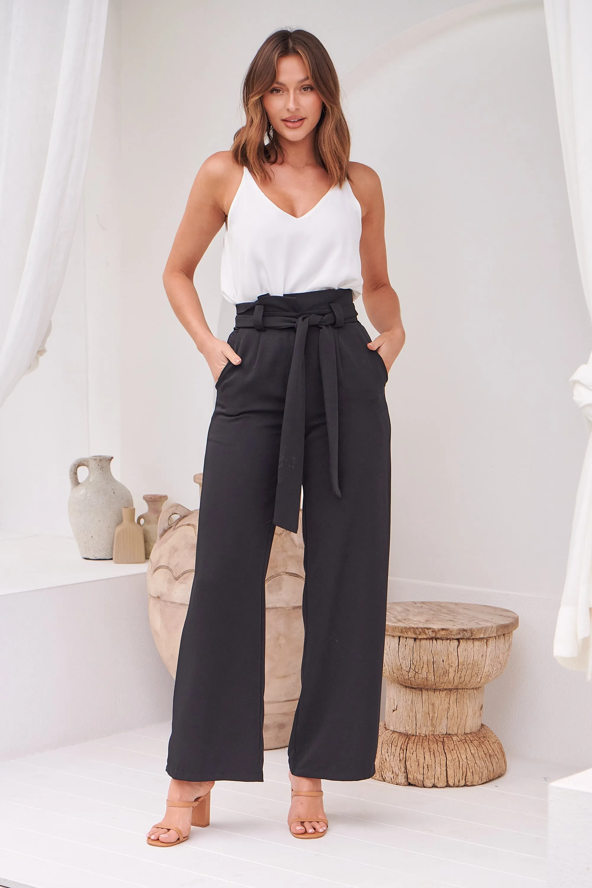 Adara Tie Waist Black Pants