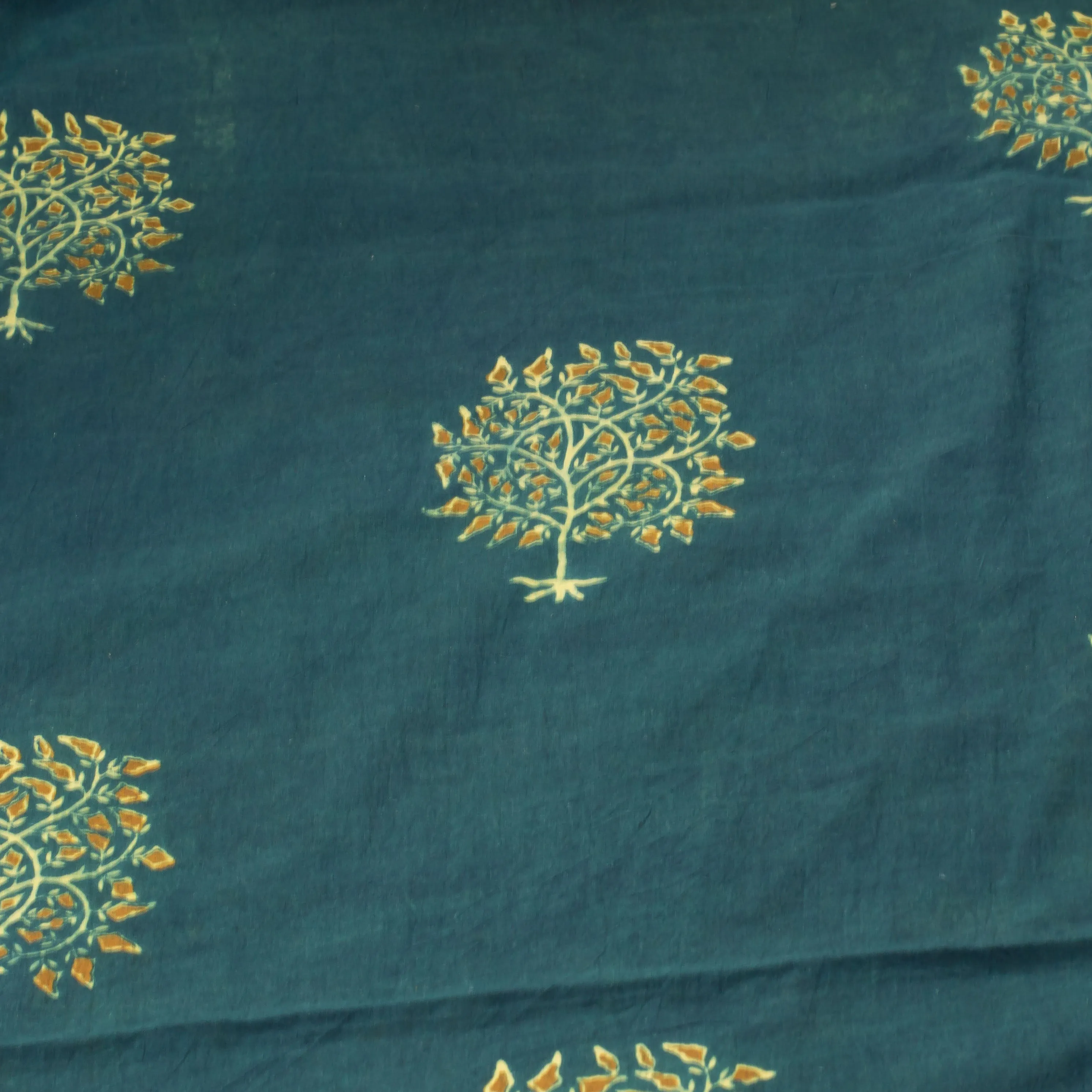 Ajrakh Henna Mustard Tree Cotton Fabric