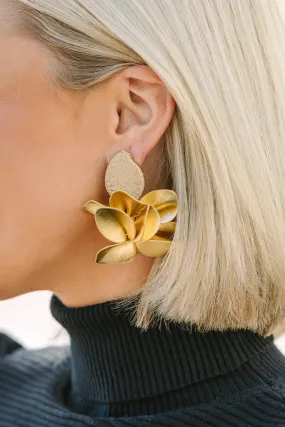 All For Fun Gold Leather Flower Earring